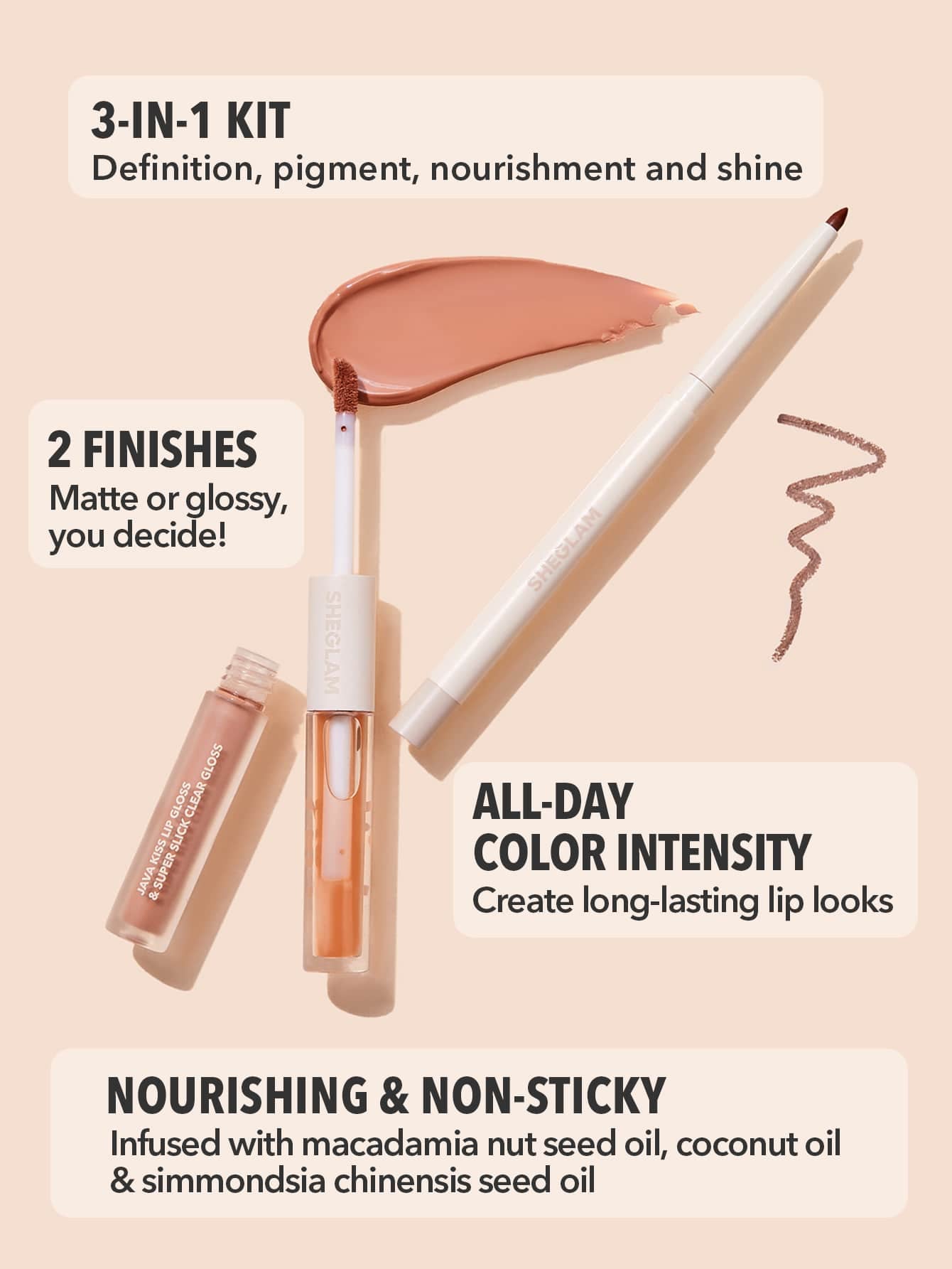 SHEGLAM Soft 90'S Glam Lip Liner and Lip Duo Set-Moody Taupe Lip Set 3-In-1 Lip Makeup Plumping Lip Gloss Moisturizing Plant Extracts Long Lasting Liquid Lipstick Lip Makeup Black Friday Winter Brown Liquid Lipstick