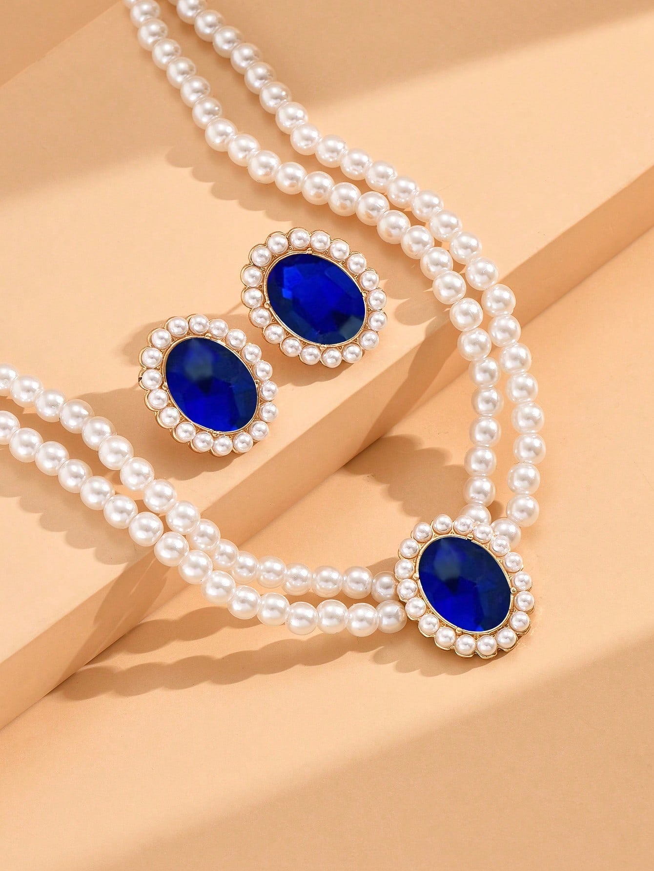 2Pcs Jewelry Set Including 1Pc Pearl Necklace & 1Pair Earrings, Vintage Style Elegant Necklace with Granny Green Stone Women'S Set(2-3Pcs/Set), Also Can Be Sold Separately