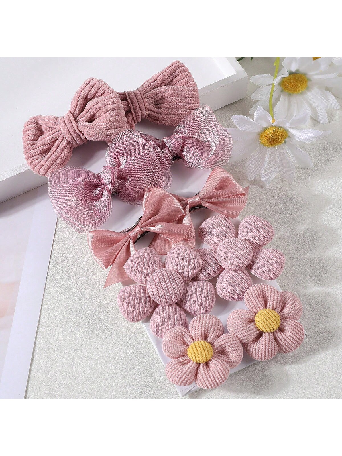 10Pcs Cute Mesh Bowknot Flower Hair Ties for Girls, Princess Pink Tie with Elastic Band Suitable for Daily Use
