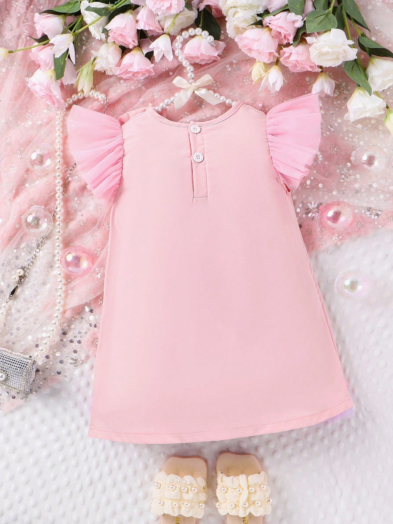 SHEIN Kids CHARMNG Young Girls' Romantic Light Court Style Fashionable Sleeveless Mesh Dress with Bowknot Detail for Spring and Autumn