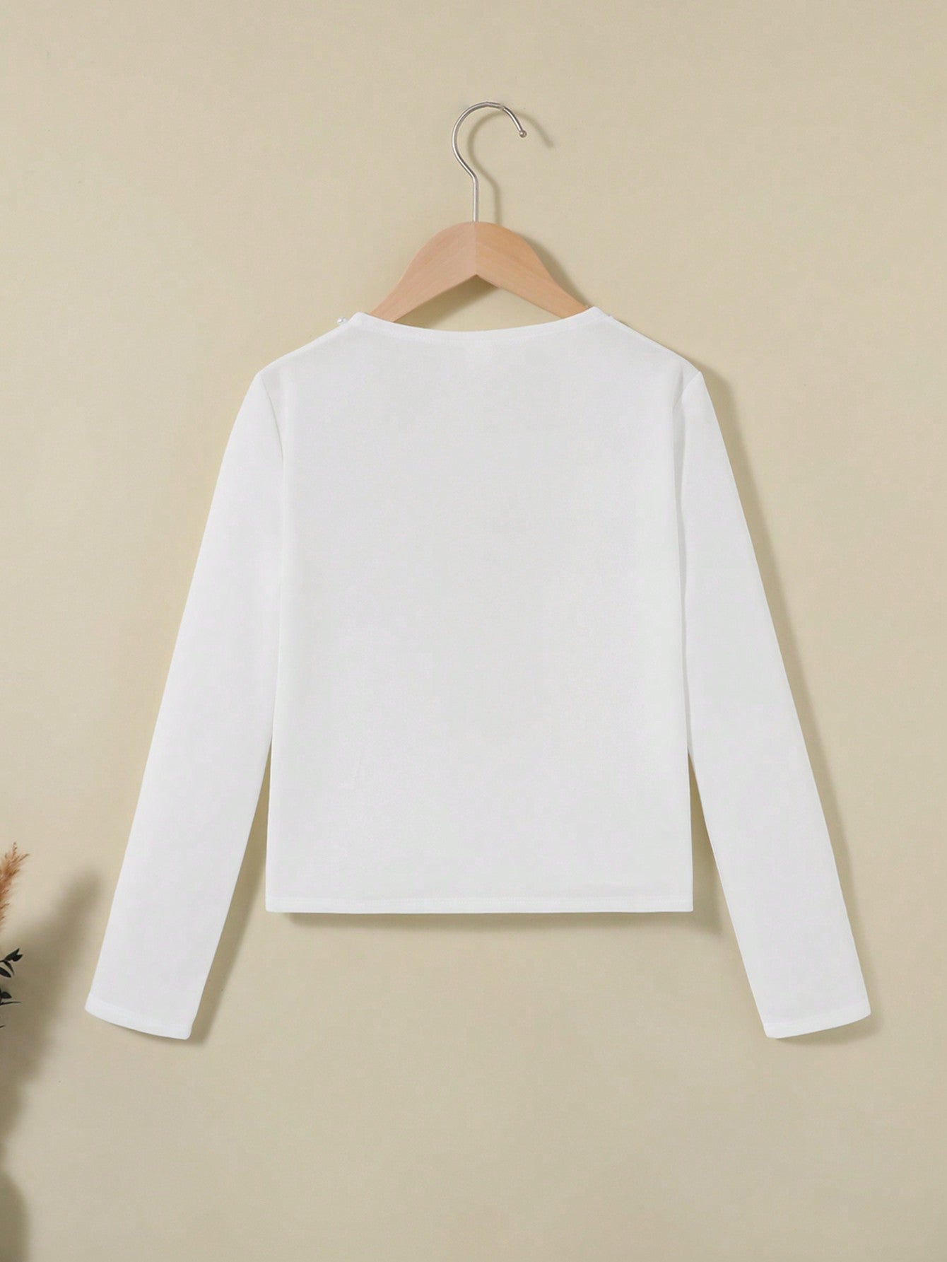 SHEIN Jacket for Tween Girls with Casual Style, round Neck, Long Sleeve with Beaded Detail