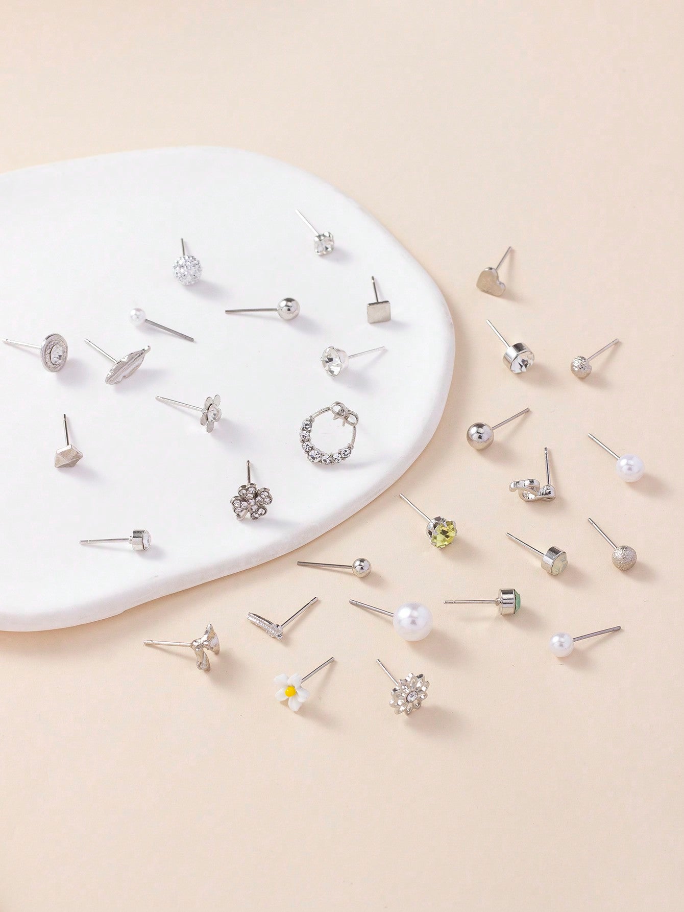 1Set 30Pairs Delicate Women'S Metal Small Conch Shell Pearl Heart Gift Earring Set