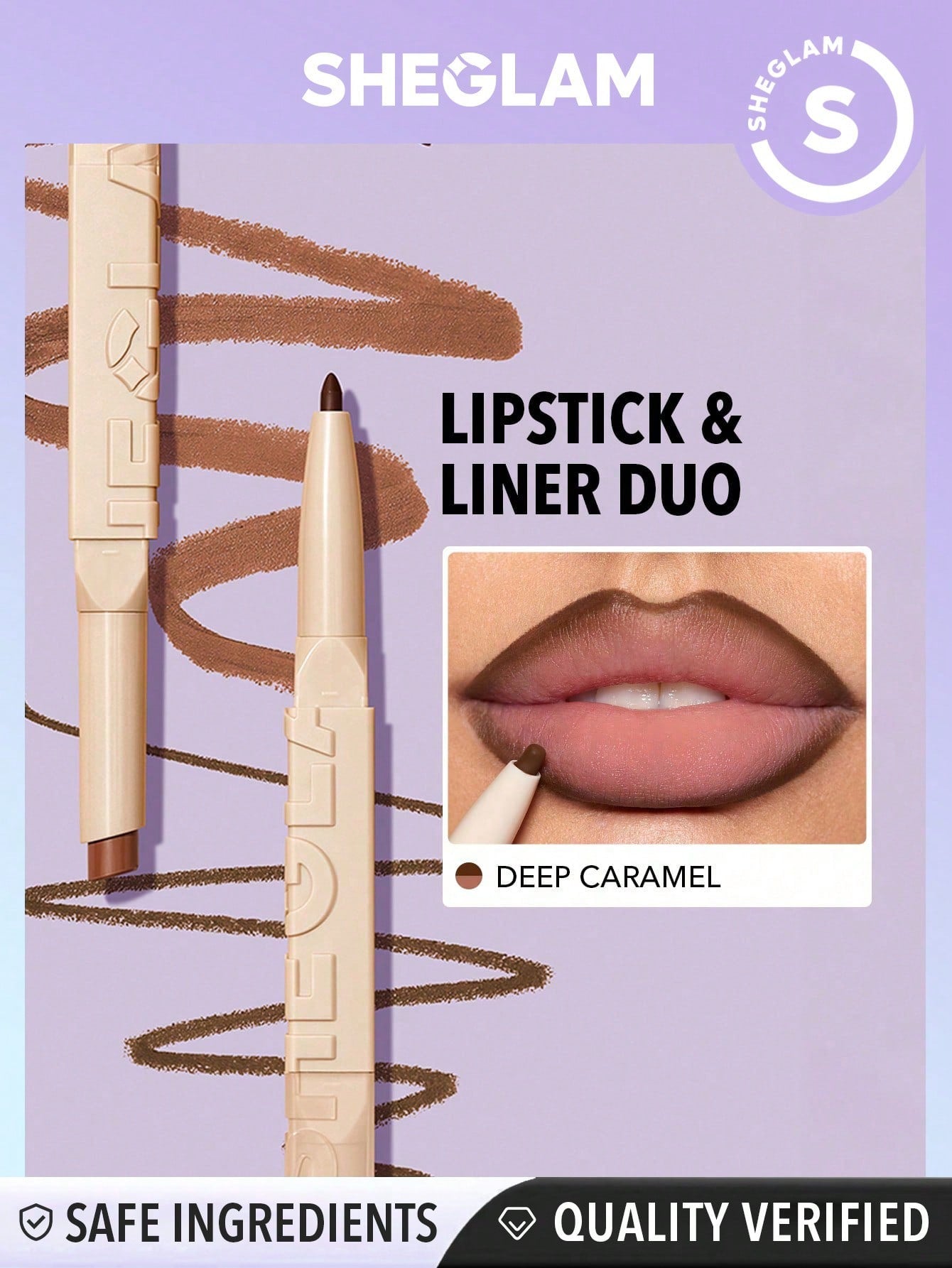 SHEGLAM Glam 101 Lipstick & Liner Duo-Deep Caramel 2-In-1 Matte Dual-Ended Lip Liner Lipstick Pencil Highly Pigmented Long Lasting Smooth Easy to Wear Lip Makeup Black Friday Winter Pink Brown Lip Liner