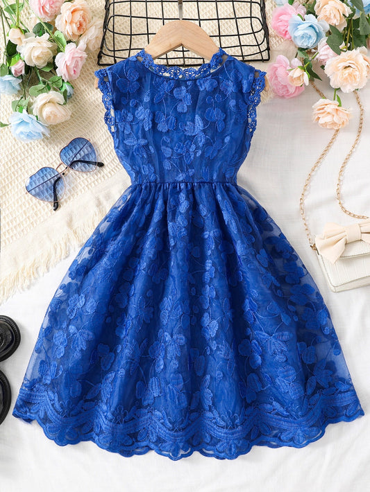 SHEIN Kids CHARMNG Young Girl Zip Back Sleeveless Lace Dress