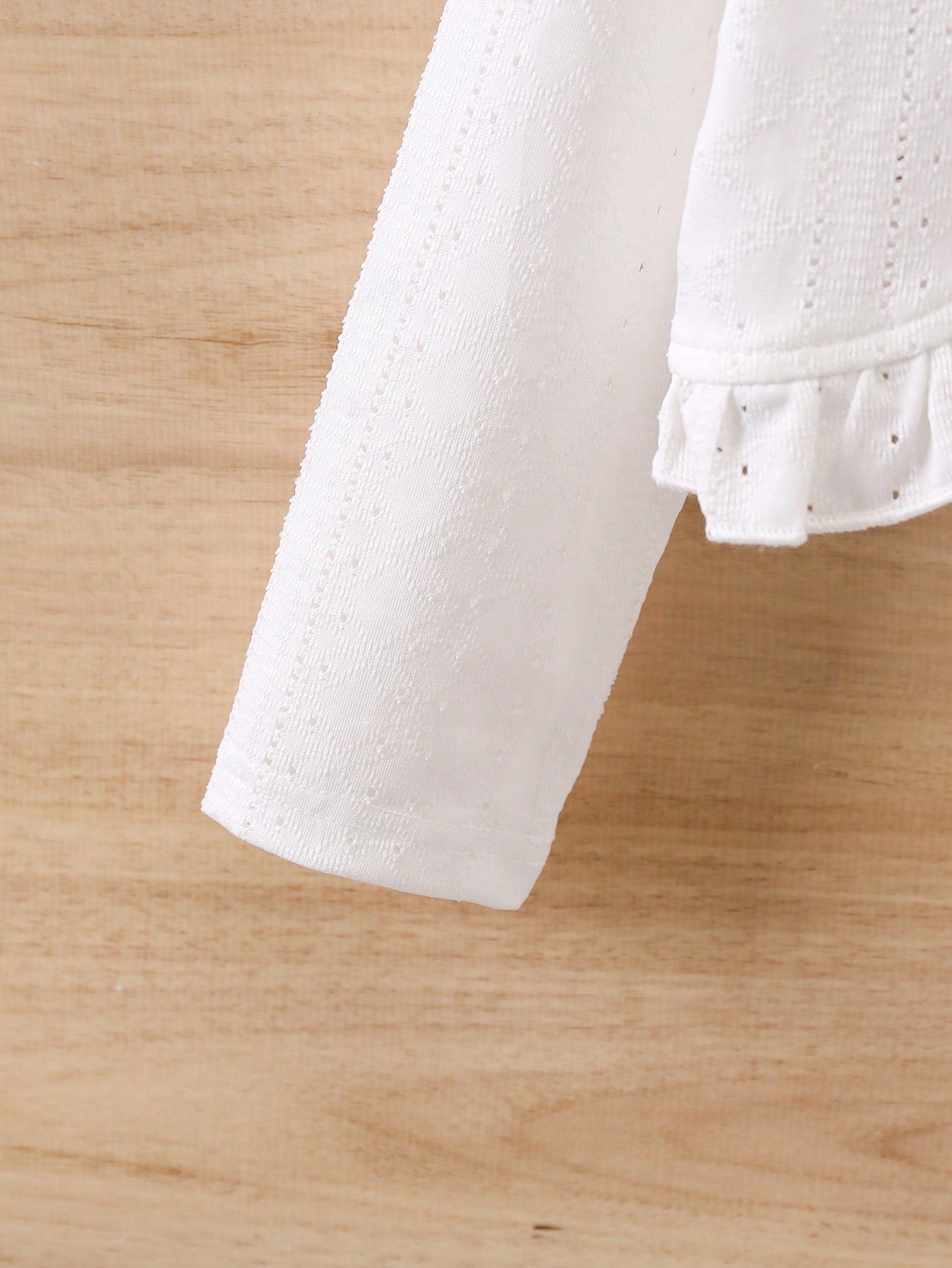 SHEIN Kids FANZEY Young Girl Ruffle Trim Eyelet Embroidery Crop Jacket