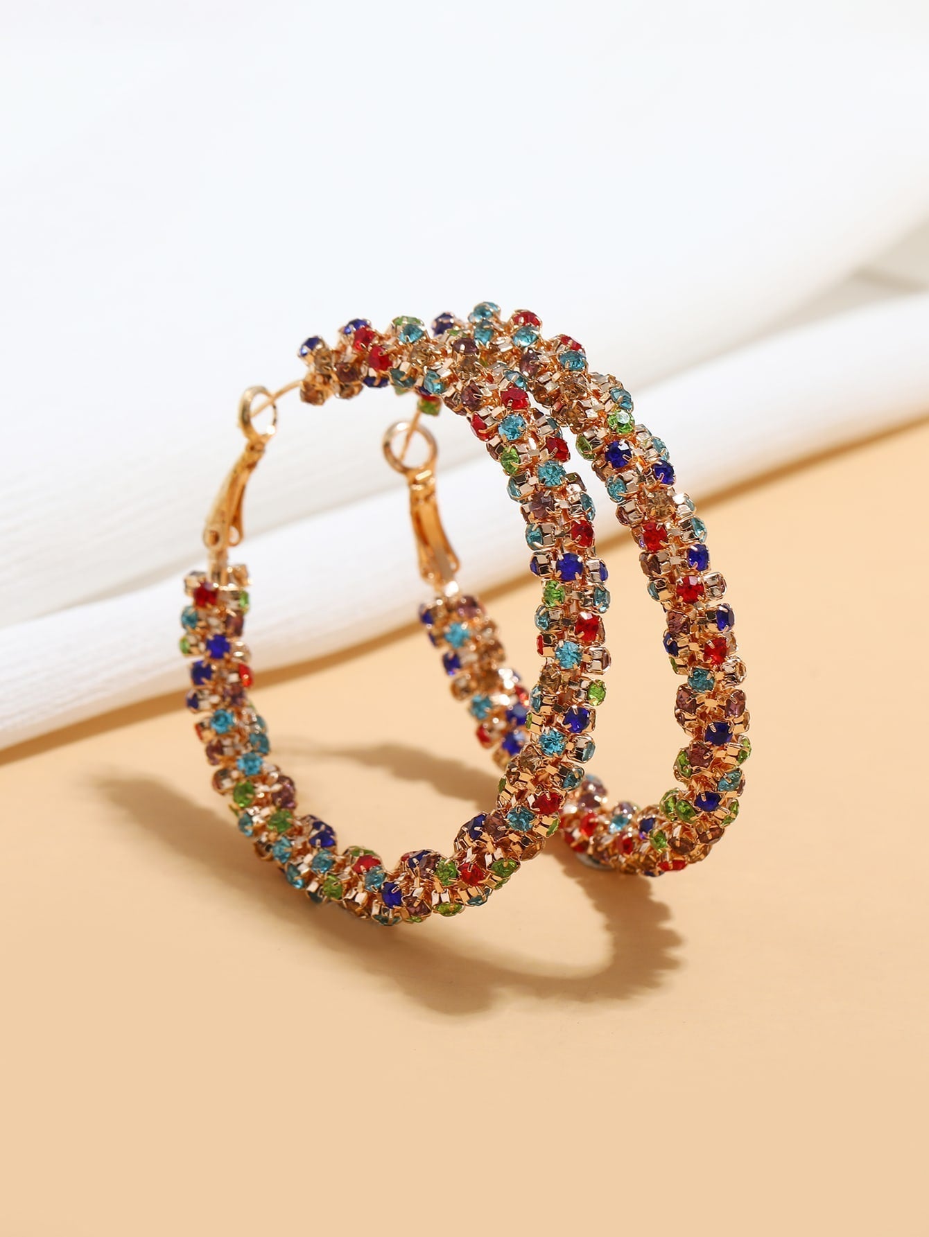 1Pair Random Color Rhinestone Decor Hoop Earrings for Women for Daily Decoration