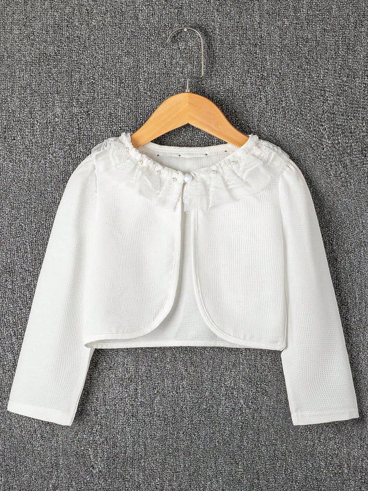 SHEIN Kids EVRYDAY Little Girls' Frill Trim Long Sleeve Jacket