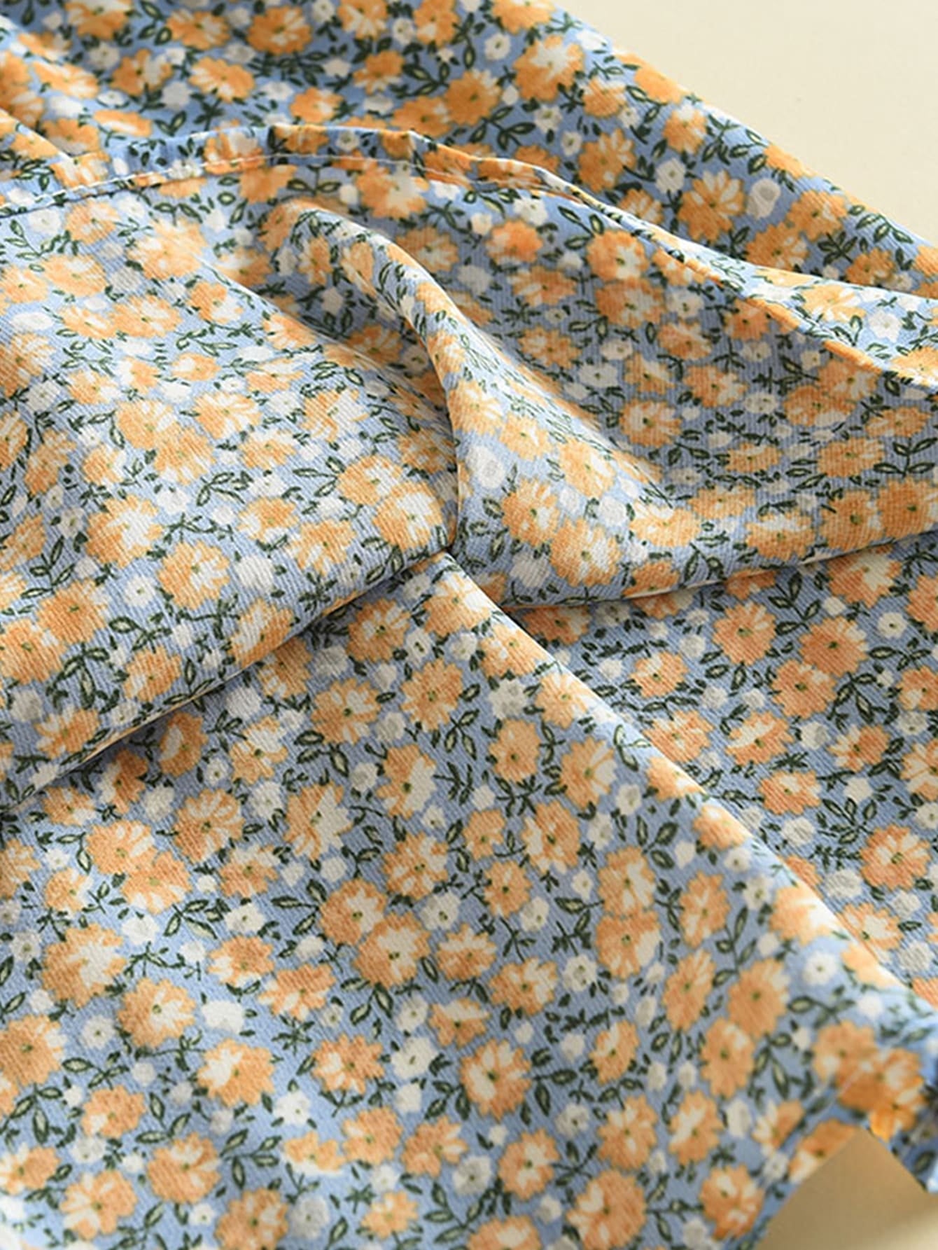 Young Girl Ditsy Floral Print Statement Collar Knot Front Dress