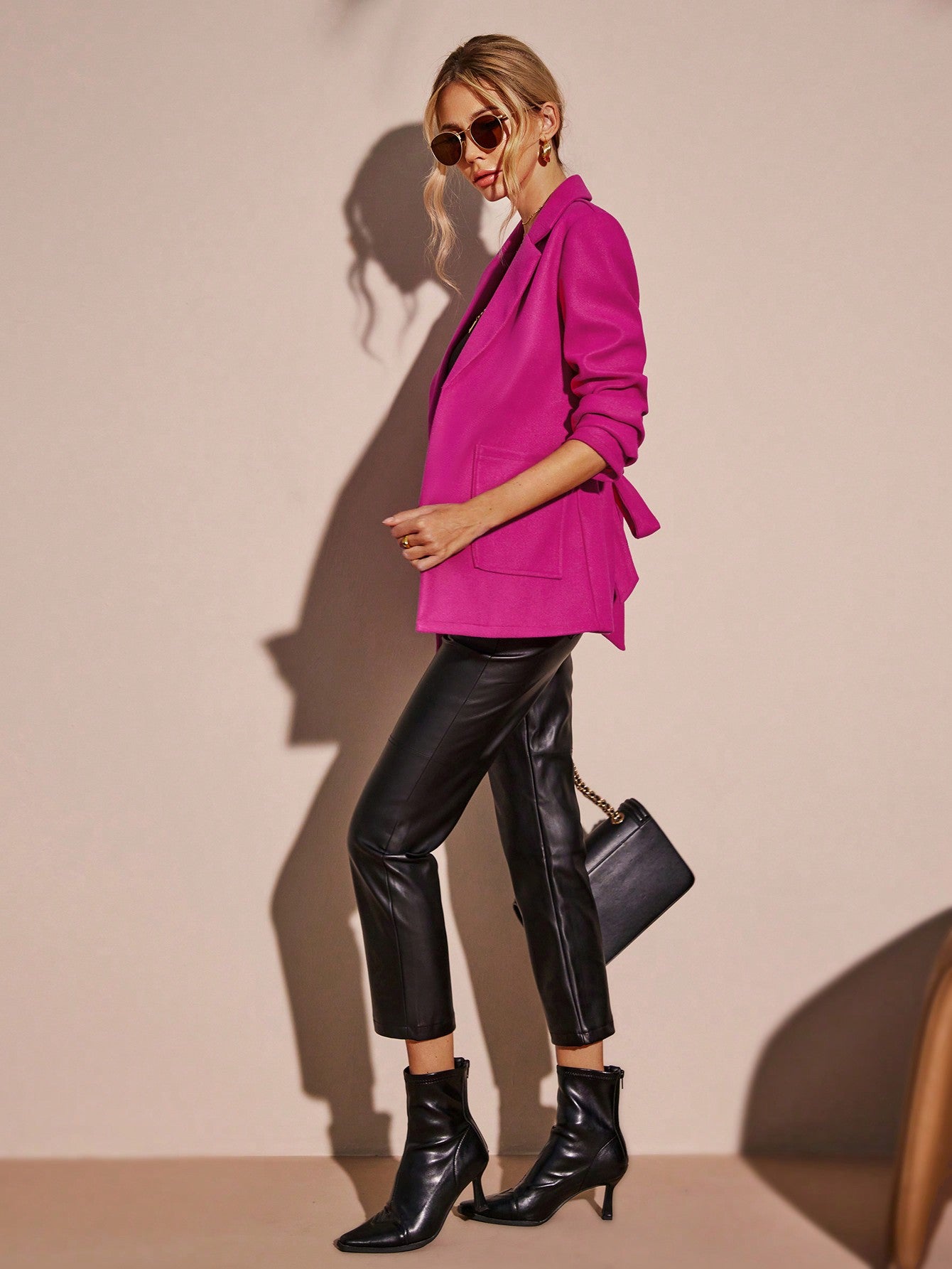 Lapel Neck Flap Pocket Belted Overcoat