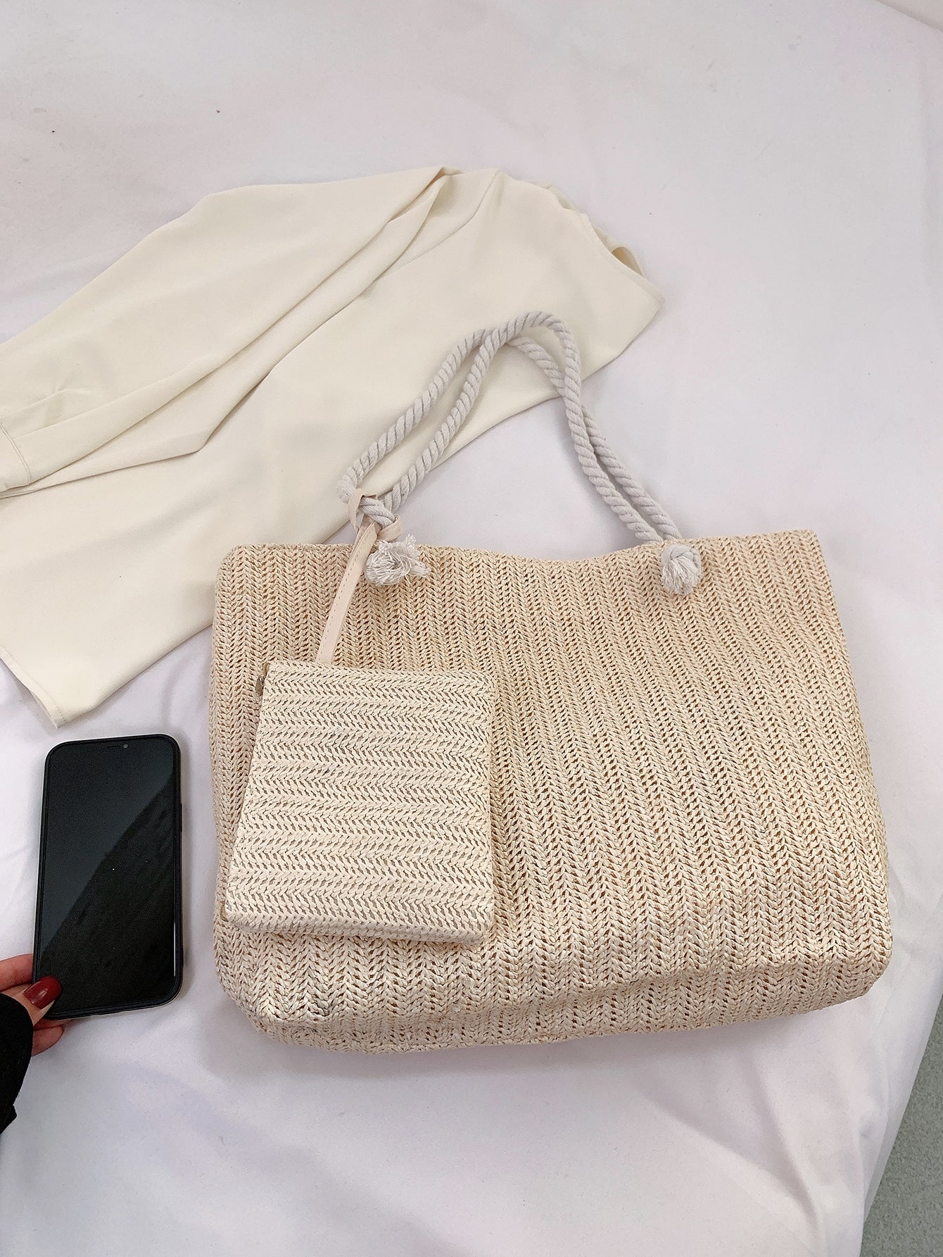 Lightweight, Casual Minimalist Straw Bag with Coin Purse for Teen Girls Women College Students Perfect for College,Outdoors, Travel, Outings , Women Bag with Dime Bag