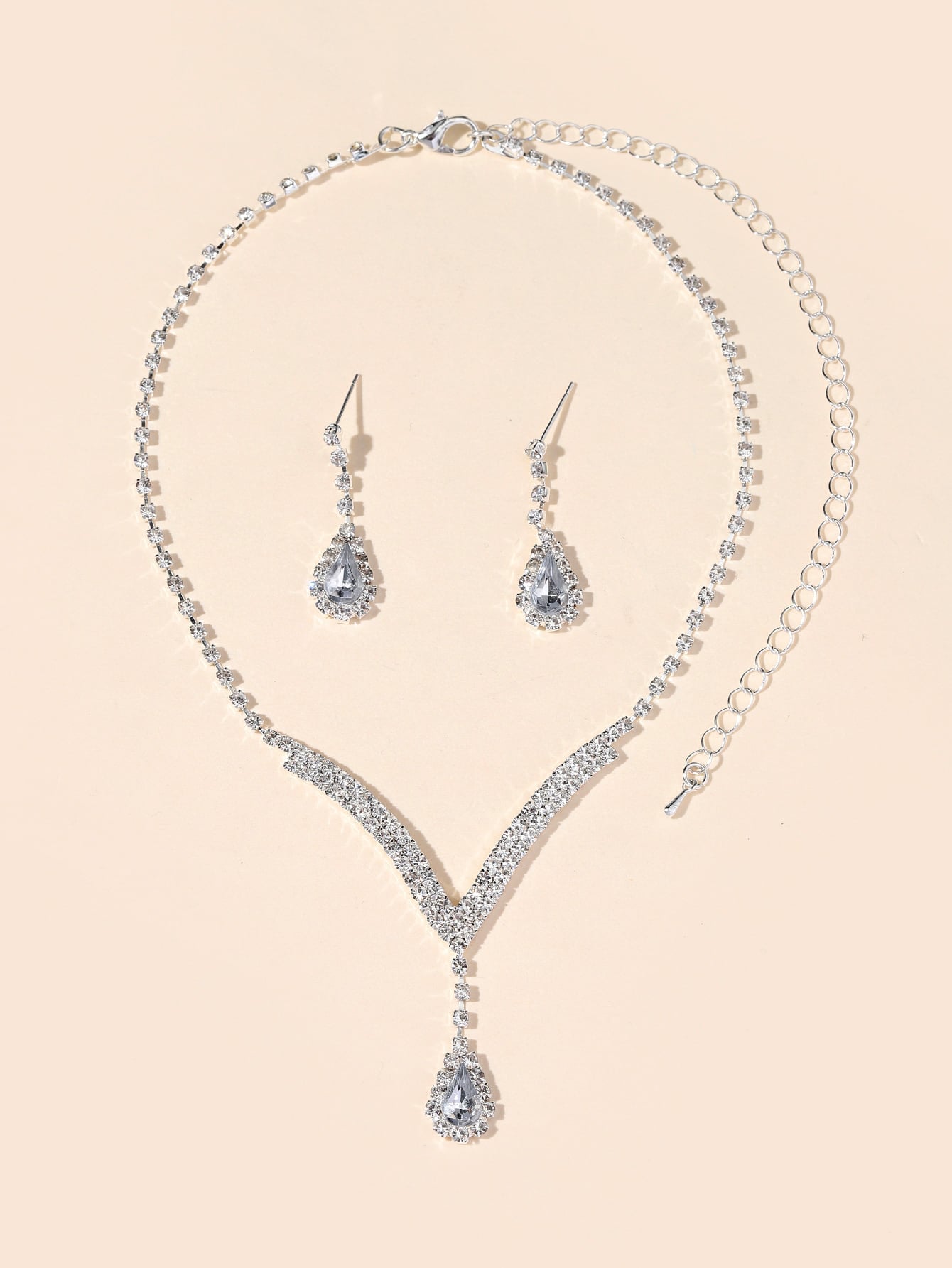 2Pcs/Set Women'S Luxury Rhinestone Water Drop Pendant Necklace and Earrings Set for Wedding, Party
