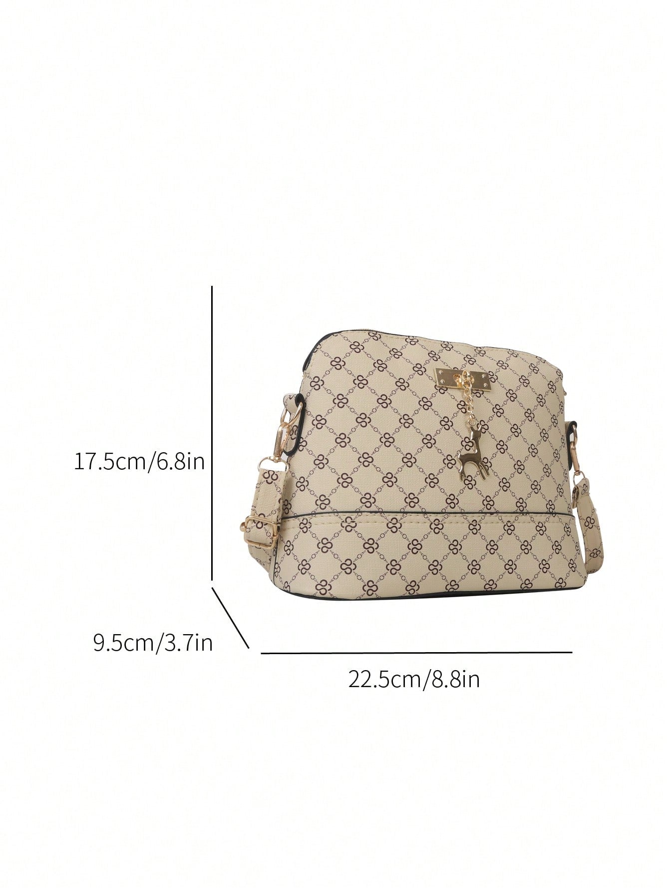 Small Dome Bag Elegant Geometric Pattern Deer Charm Zipper Adjustable Strap