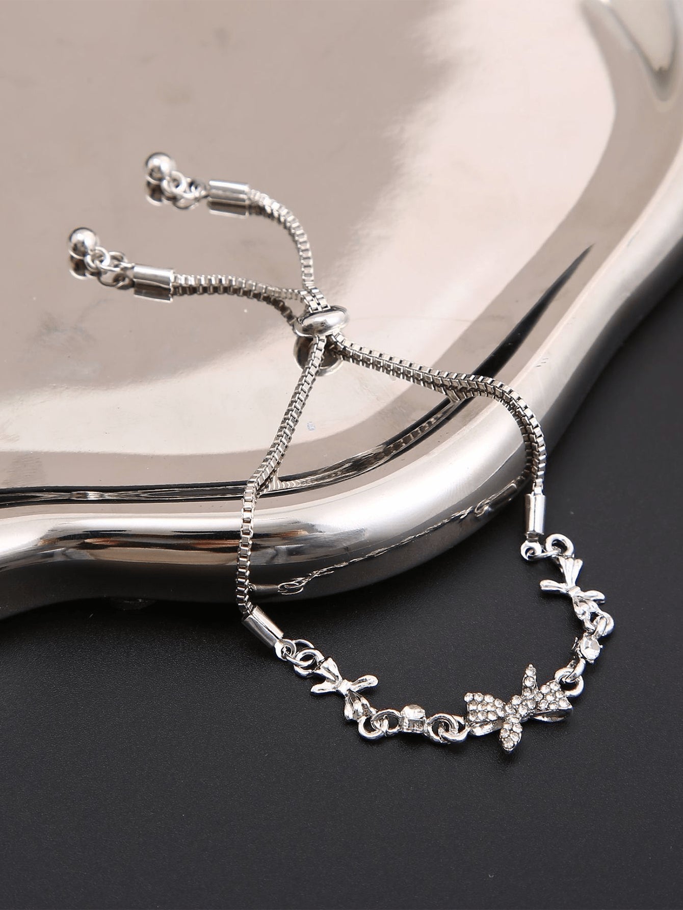 1Pc Vintage Fashion Bow Knot Alloy Pull Cord Bracelet