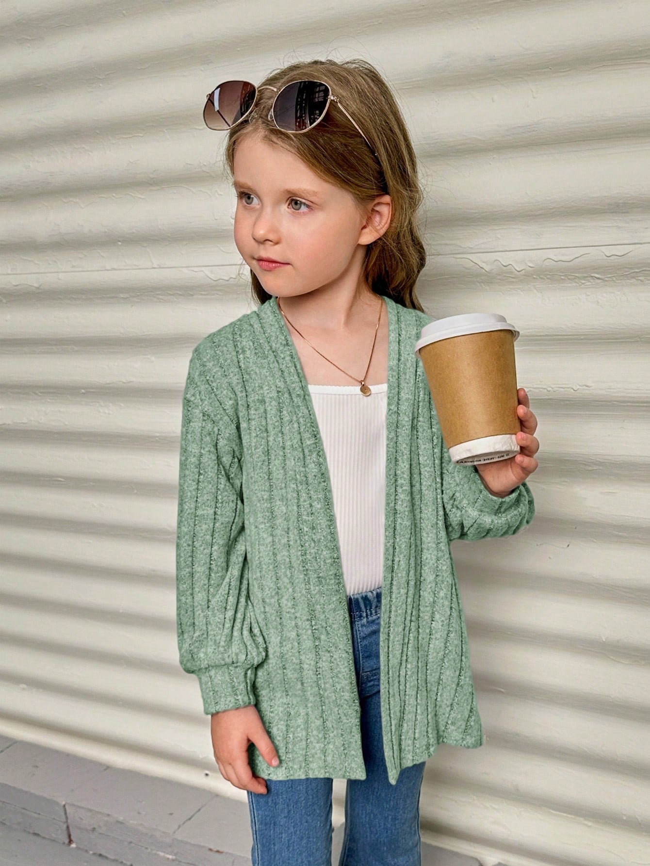 SHEIN Young Girl Drop Shoulder Open Front Coat
