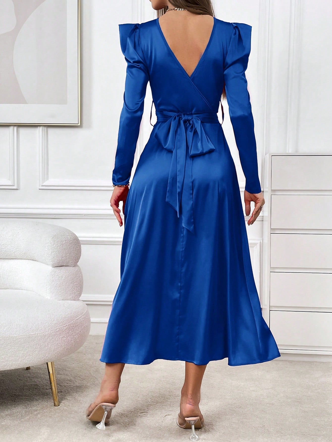 SHEIN Privé Women'S Leg-Of-Mutton Sleeve Slit Hem Dress