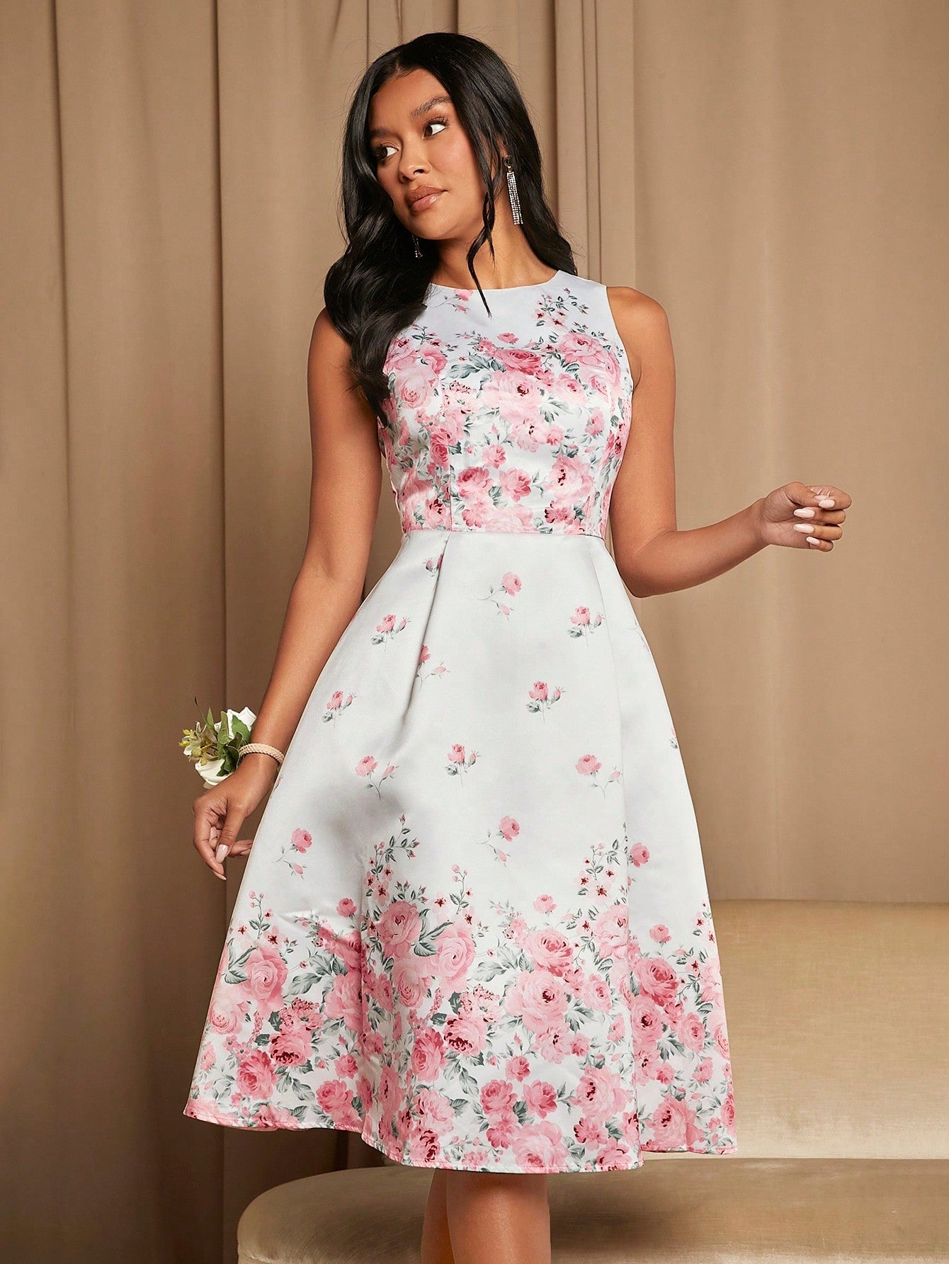 SHEIN Belle Floral Print A-Line Bridesmaid Dress