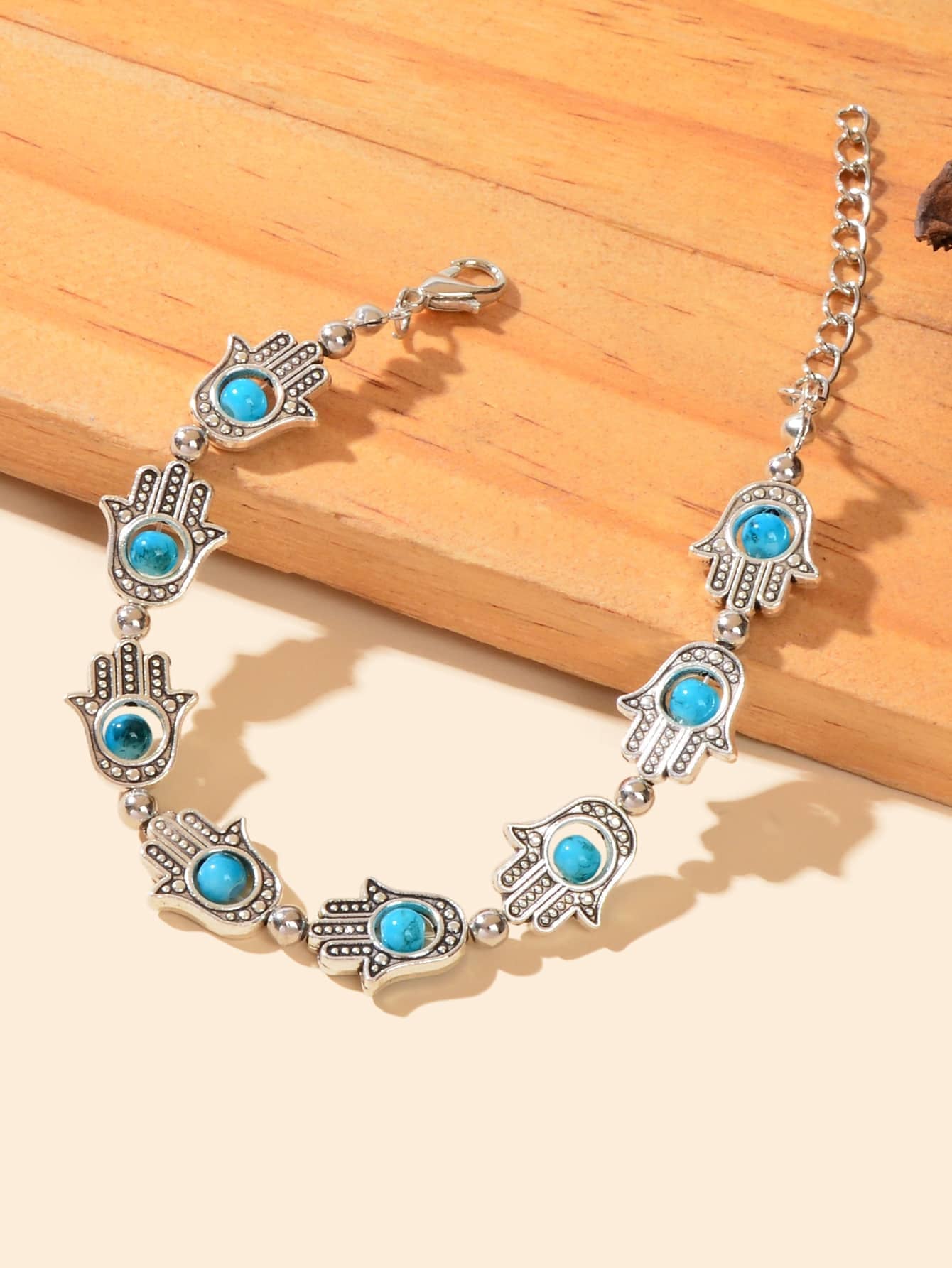 1Pc Vintage Ladies' Blue Turquoise Beaded Bracelet