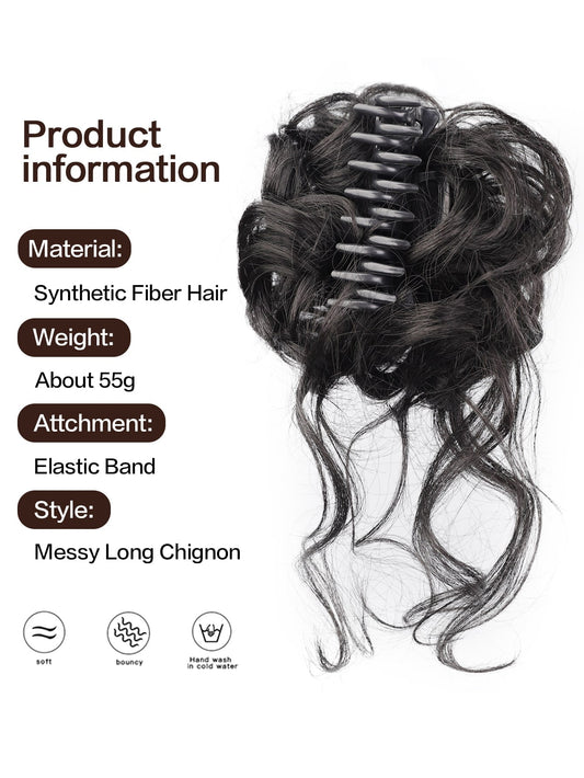 Synthetic Messy Curly Claw Hair Bun Chignon Hair Extensions Scrunchy Fake False Black Hair with Tail for Women Hairpieces