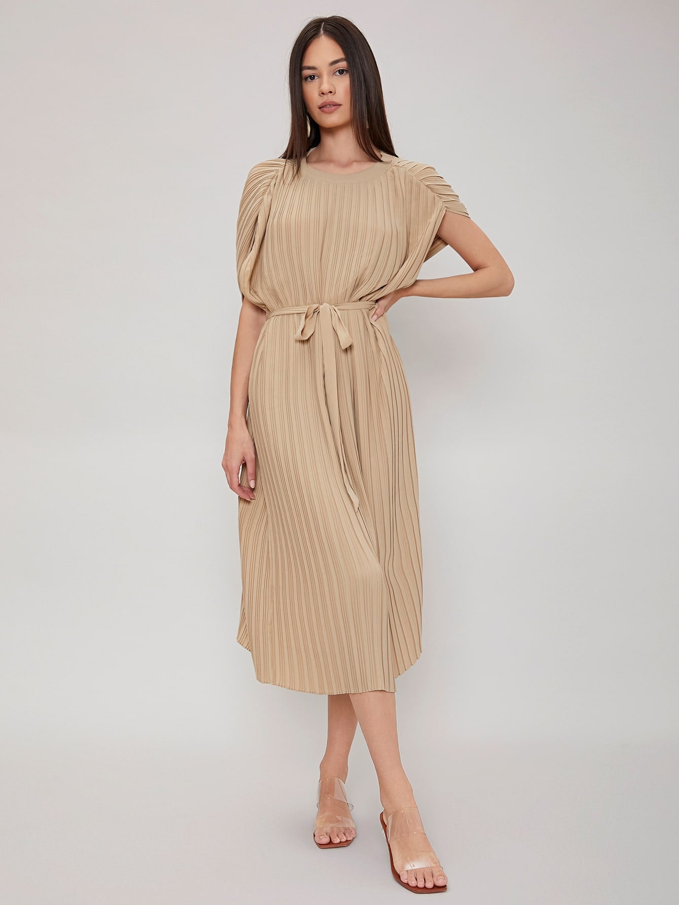 MOTF PREMIUM STRAIGHT BELTED PLEATED DRESS