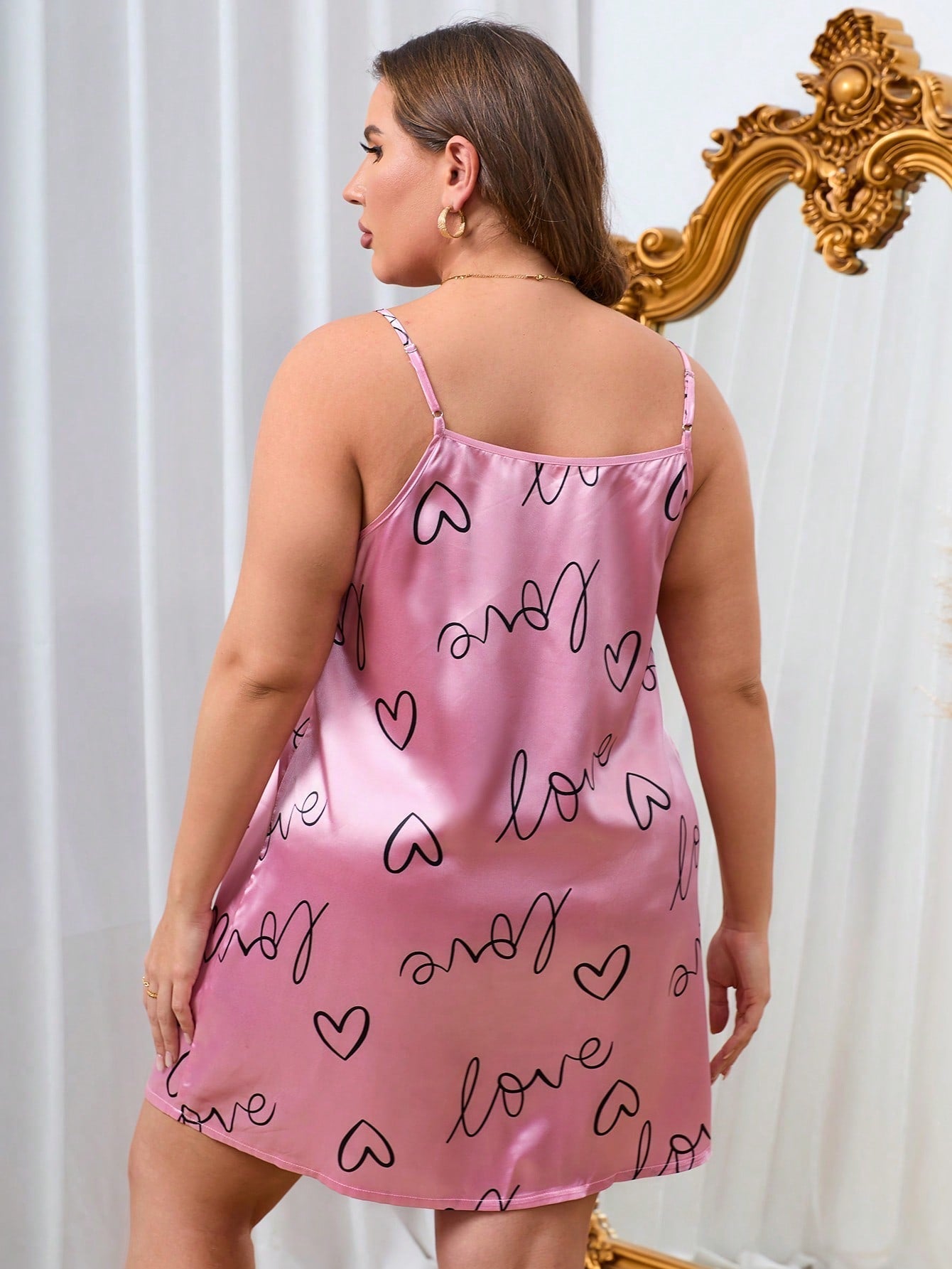 Plus Heart & Letter Graphic Satin Cami Nightdress