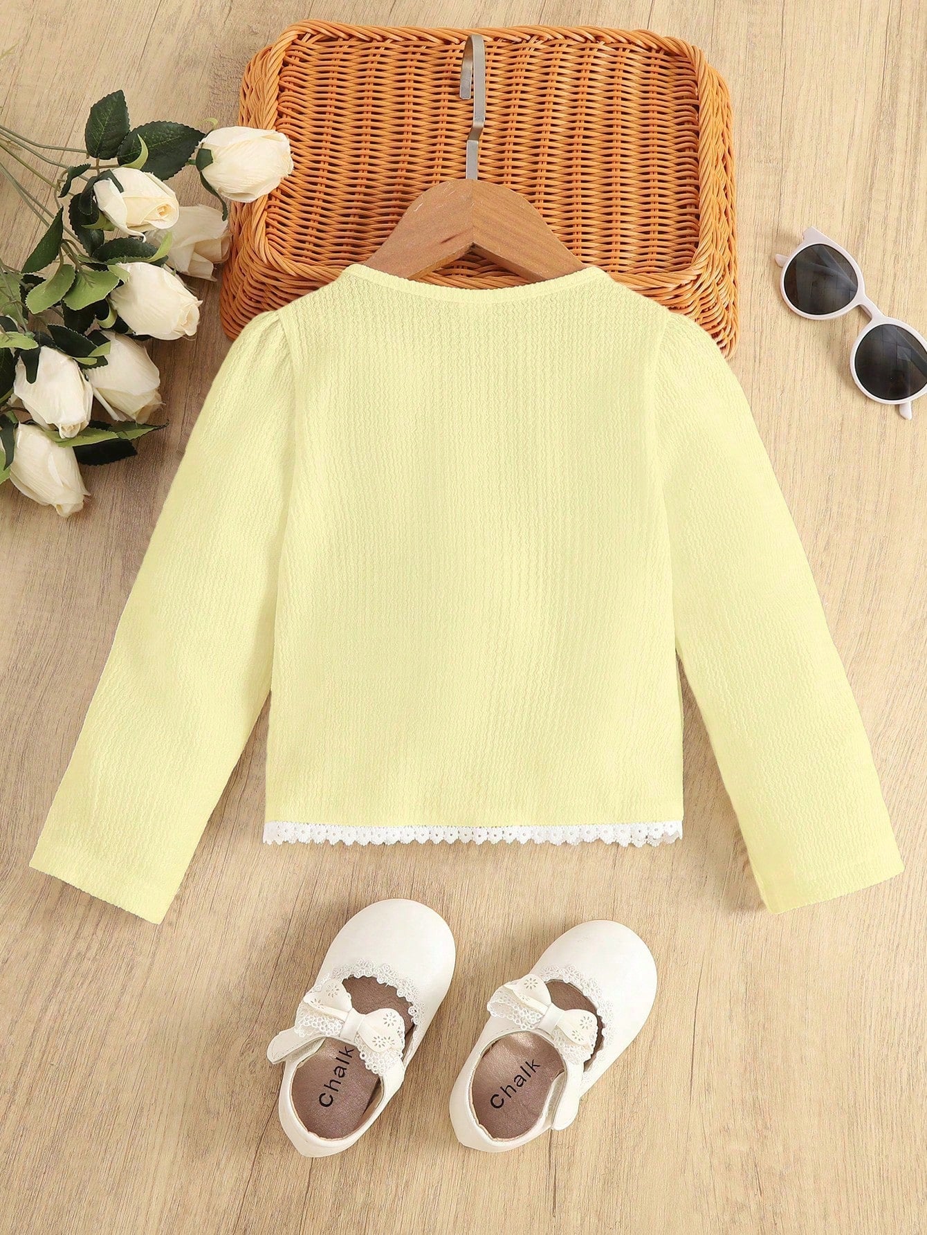 SHEIN Young Girl 3D Flower Decoration Color Block Long Sleeve Jacket for a Stylish Look