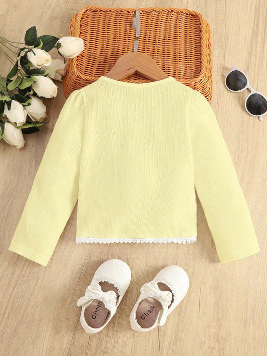 SHEIN Young Girl 3D Flower Decoration Color Block Long Sleeve Jacket for a Stylish Look
