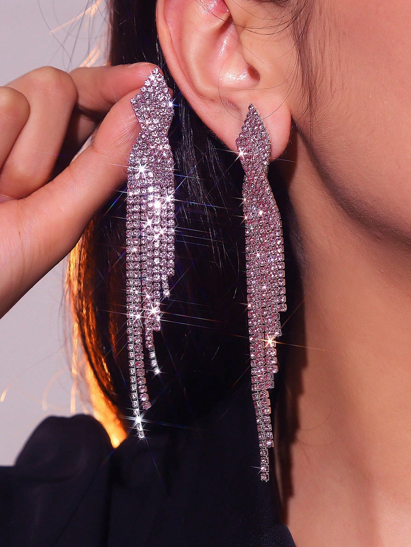 Nightclub Party Long Tassel Crystal Earring for Women 1 Pair