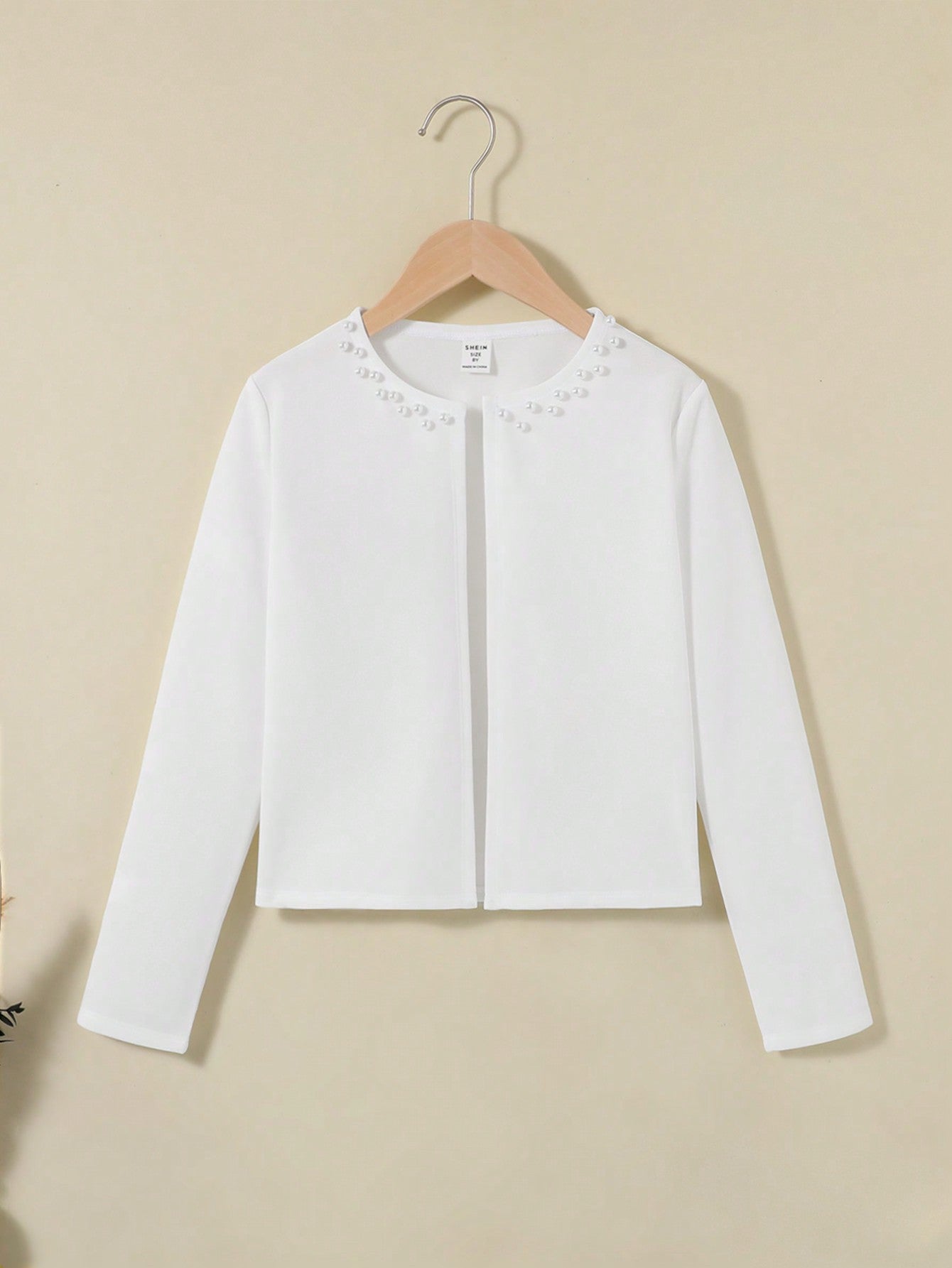 SHEIN Jacket for Tween Girls with Casual Style, round Neck, Long Sleeve with Beaded Detail