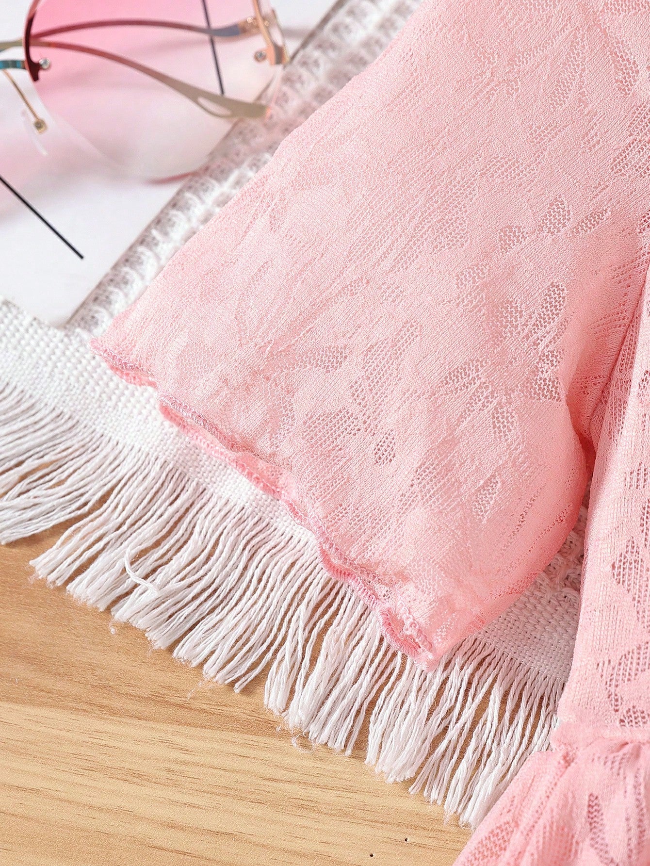 Tween Girls' Gentle Fairy Lace Pink Short Sleeve Dress