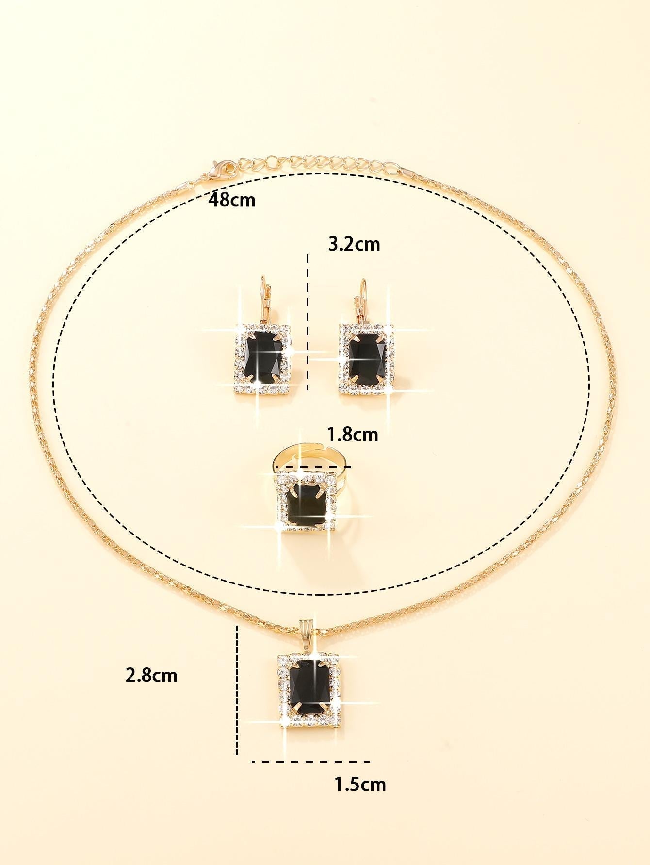 4Pcs/Set Fashionable Rhinestone Rectangle Decor Jewelry Set for Women for Gift