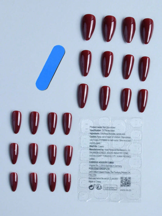 Transform Your Nails With,24Pcs Long Almond Medium Fuchsia Solid Color Fake Nail Kit,Contain 1Pc Jelly Glue and 1Pc Nail File, for Daily Wear by Women and Girls