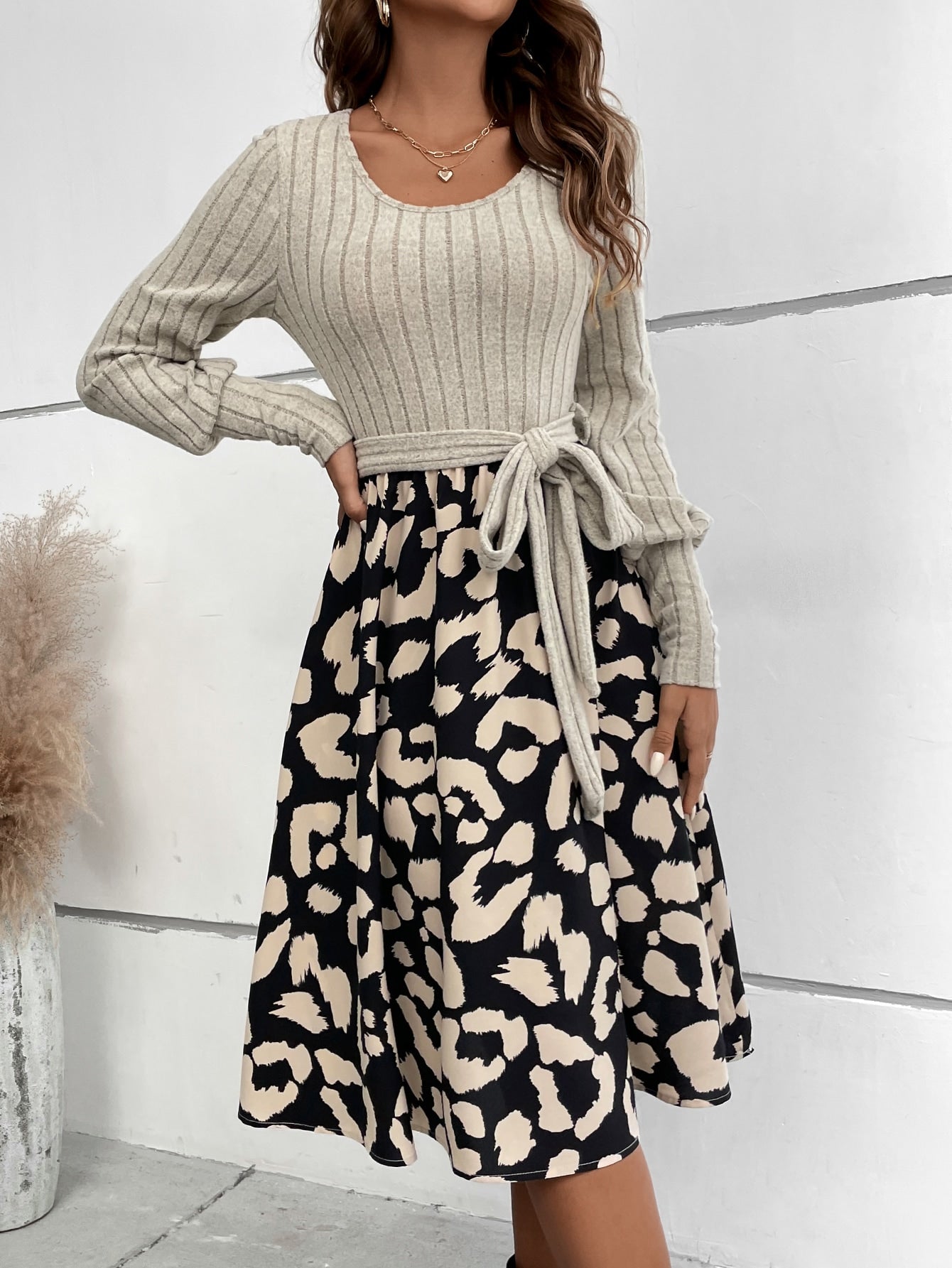 SHEIN Privé Leopard Print Belted Dress