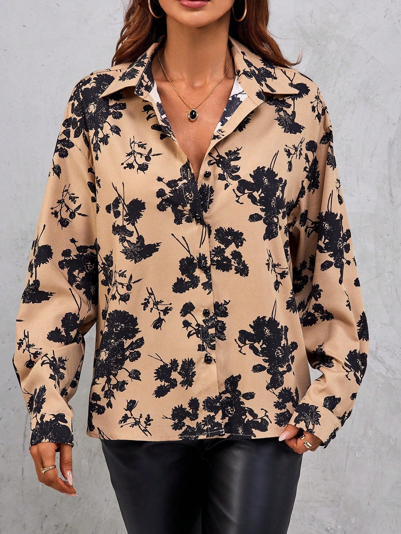 SHEIN LUNE Women'S Floral Printed Button up Shirt