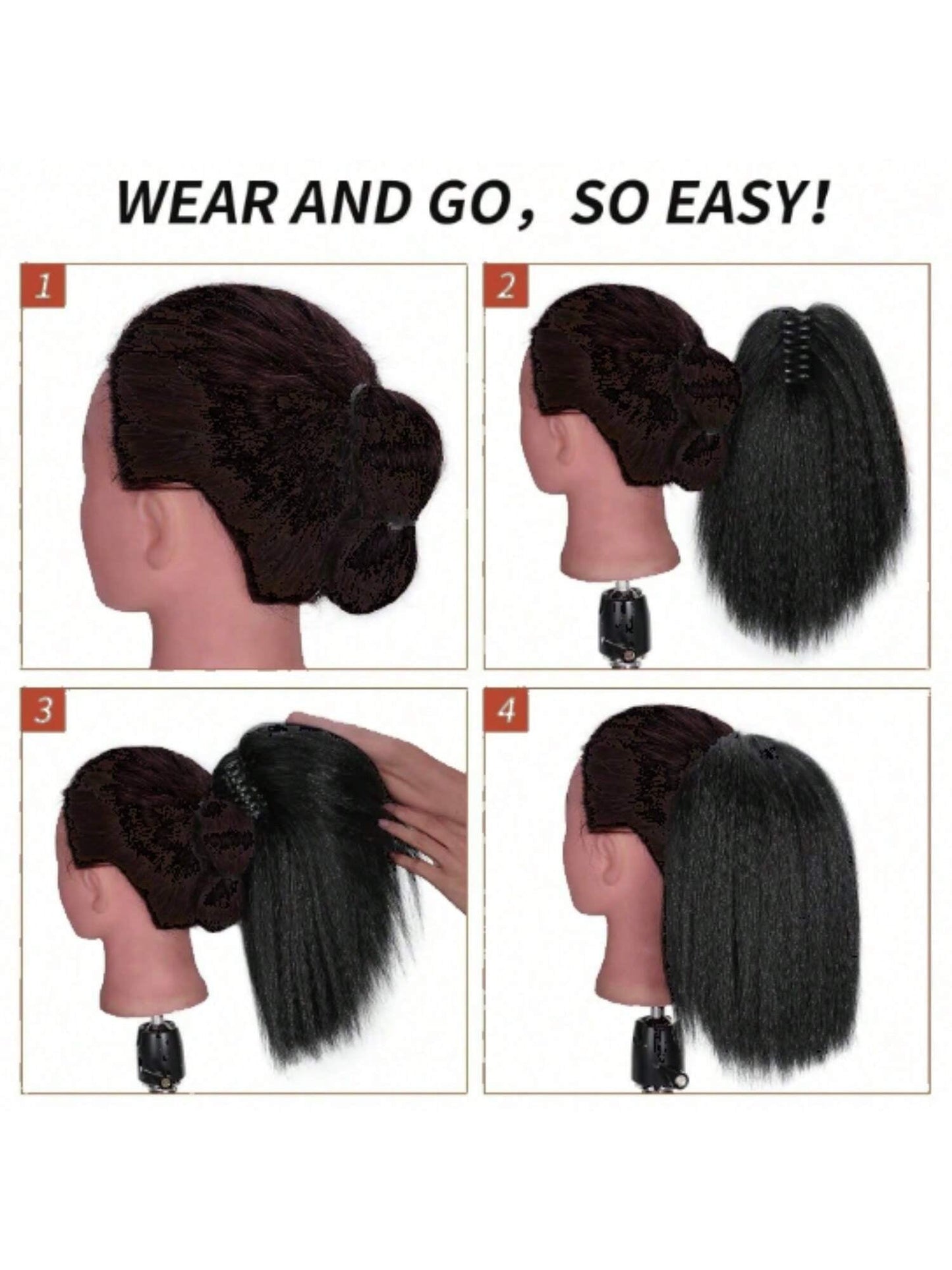 12 Inches Kinky Ponytail Hair Extensions Claw Clip Yaki Black Ponytail Extension for Kinky Straight Clip in Ponytail Hair Extensions (12 Inches)