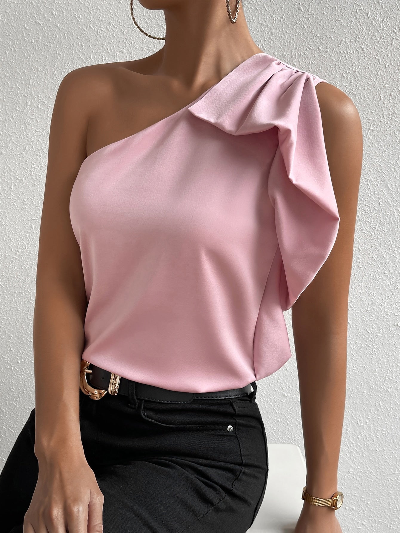 SHEIN Privé One Shoulder Ruched Blouse