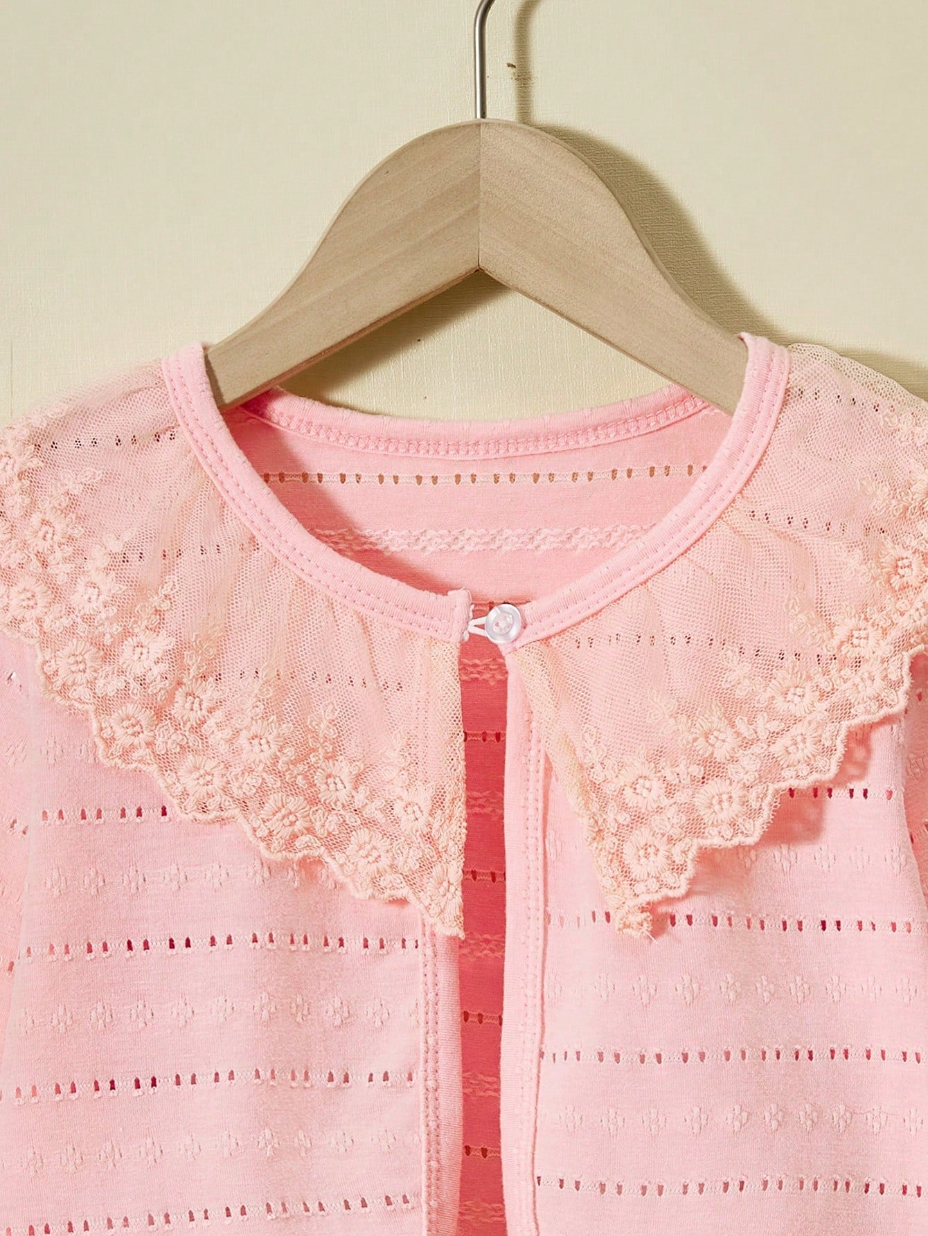 Little Girls' Lace Splice Cardigan with Single Button Closure