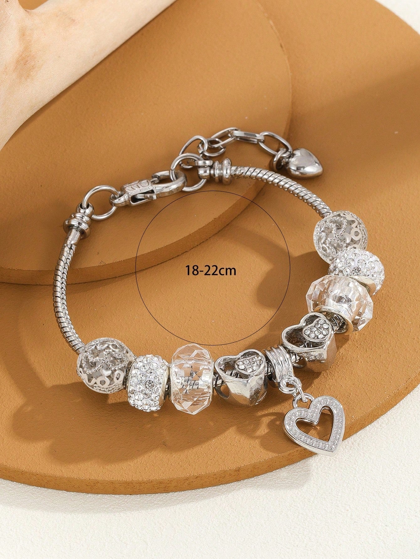 Rhinestone Heart Charm Bead Decor Bracelet