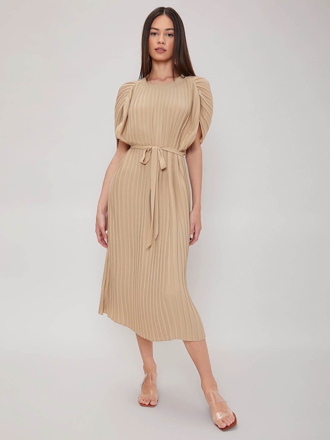 MOTF PREMIUM STRAIGHT BELTED PLEATED DRESS