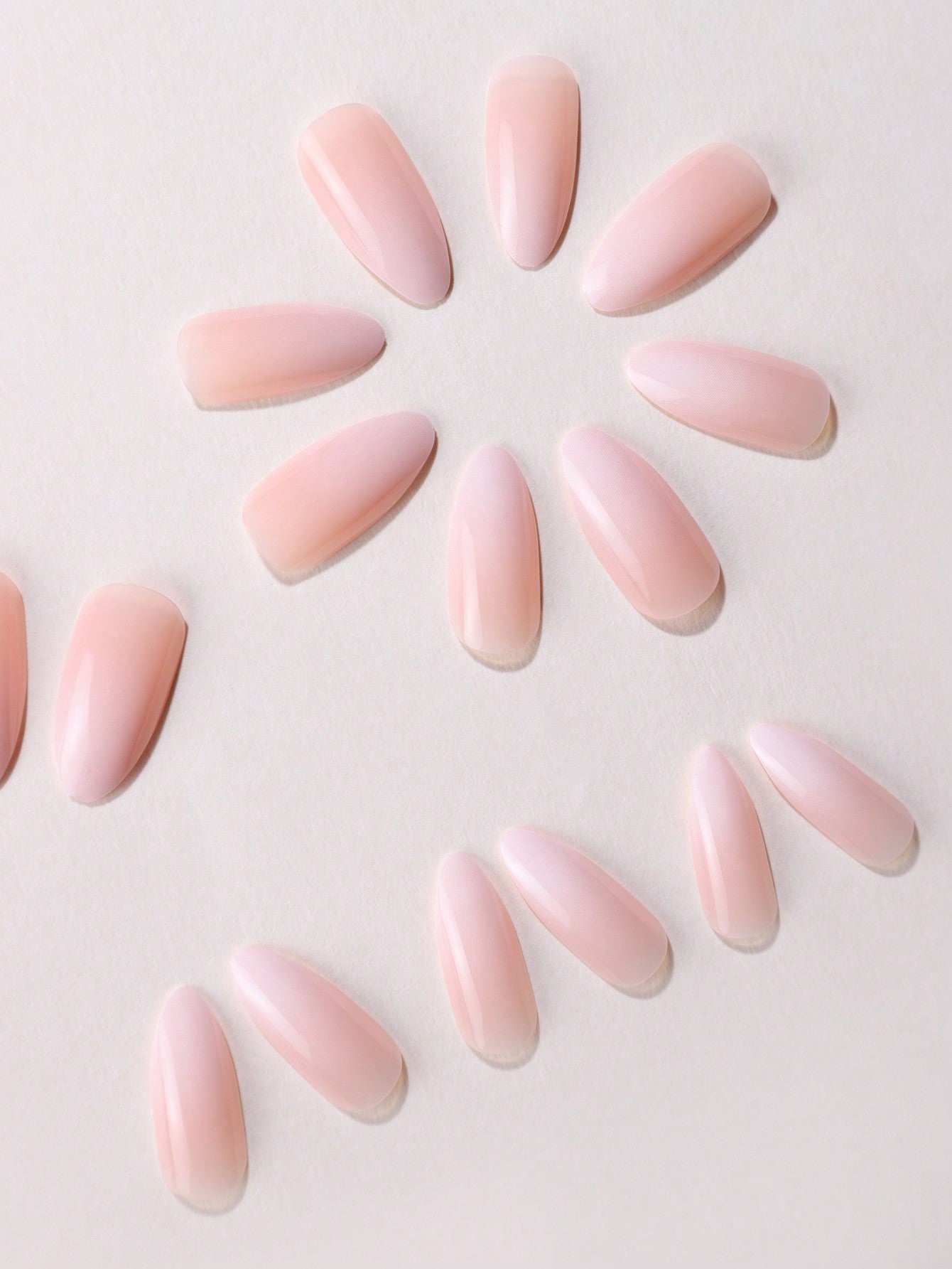 24Pcs/Set Gradient Milky White Almond-Shaped Nail Stickers with 1Pc Nail Buff and 1Pc Jelly Gel