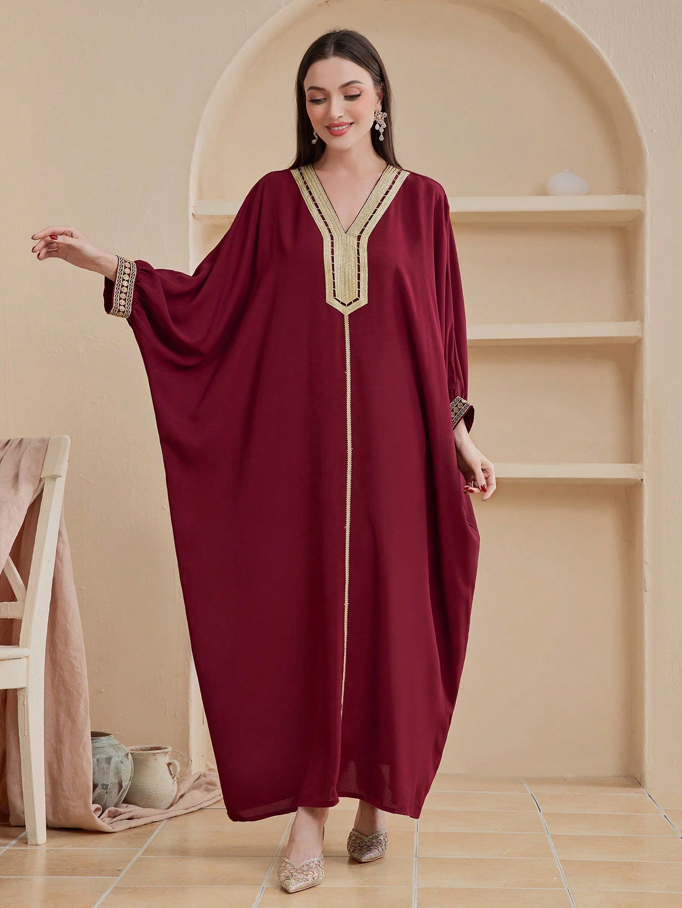 SHEIN Najma Lace Patchwork Batwing Sleeve Dress
