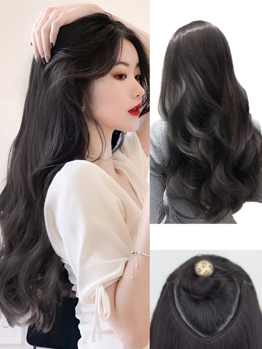 Natural Black Clip in Hair Extensions Straight Hair U-Shaped Hair Extensions with 4 Secure Clips Synthetic Hairpieces for Women and Girls