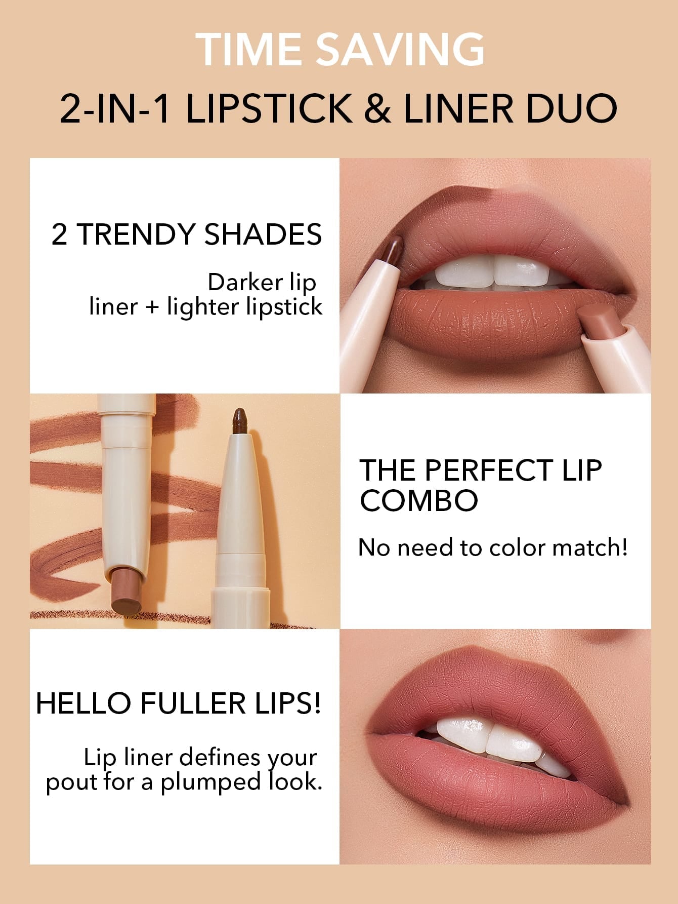 SHEGLAM Glam 101 Lipstick & Liner Duo-Deep Caramel 2-In-1 Matte Dual-Ended Lip Liner Lipstick Pencil Highly Pigmented Long Lasting Smooth Easy to Wear Lip Makeup Black Friday Winter Pink Brown Lip Liner