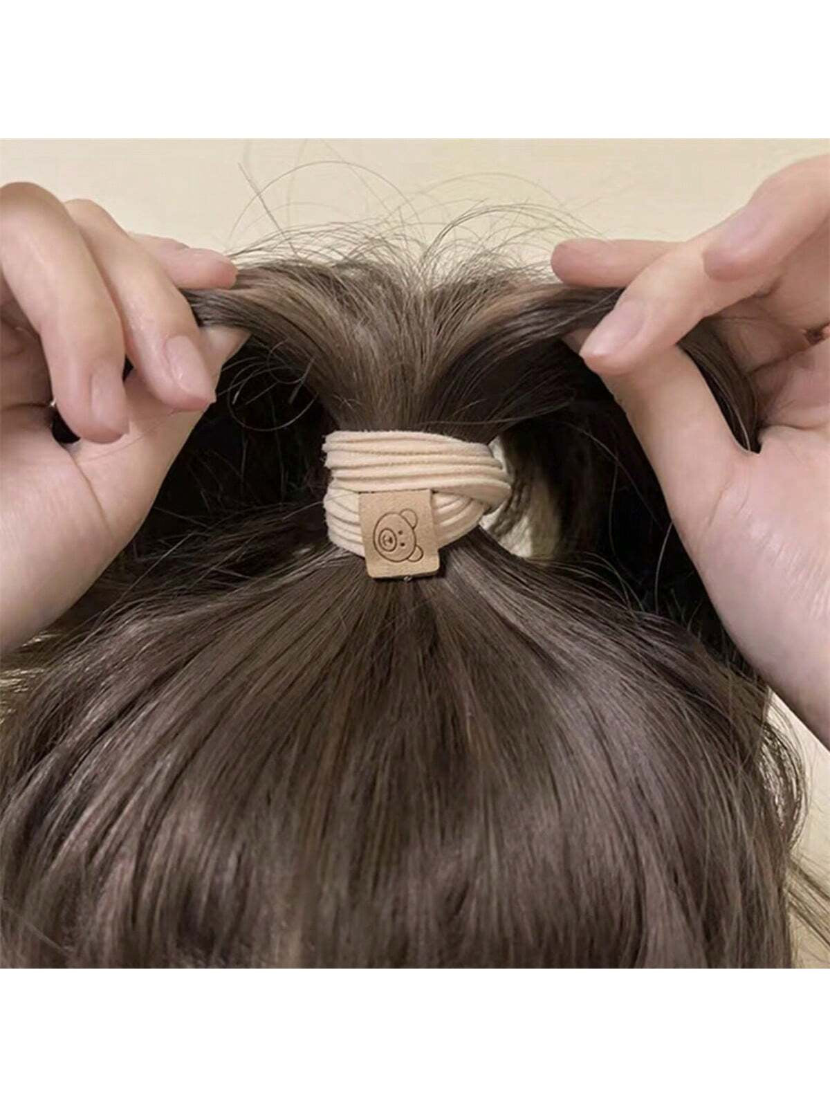 5Pcs Cute Bear Pattern Hair Tie Solid Color Elastic Hair Rope Ponytail Holder Girls Hair Accessories