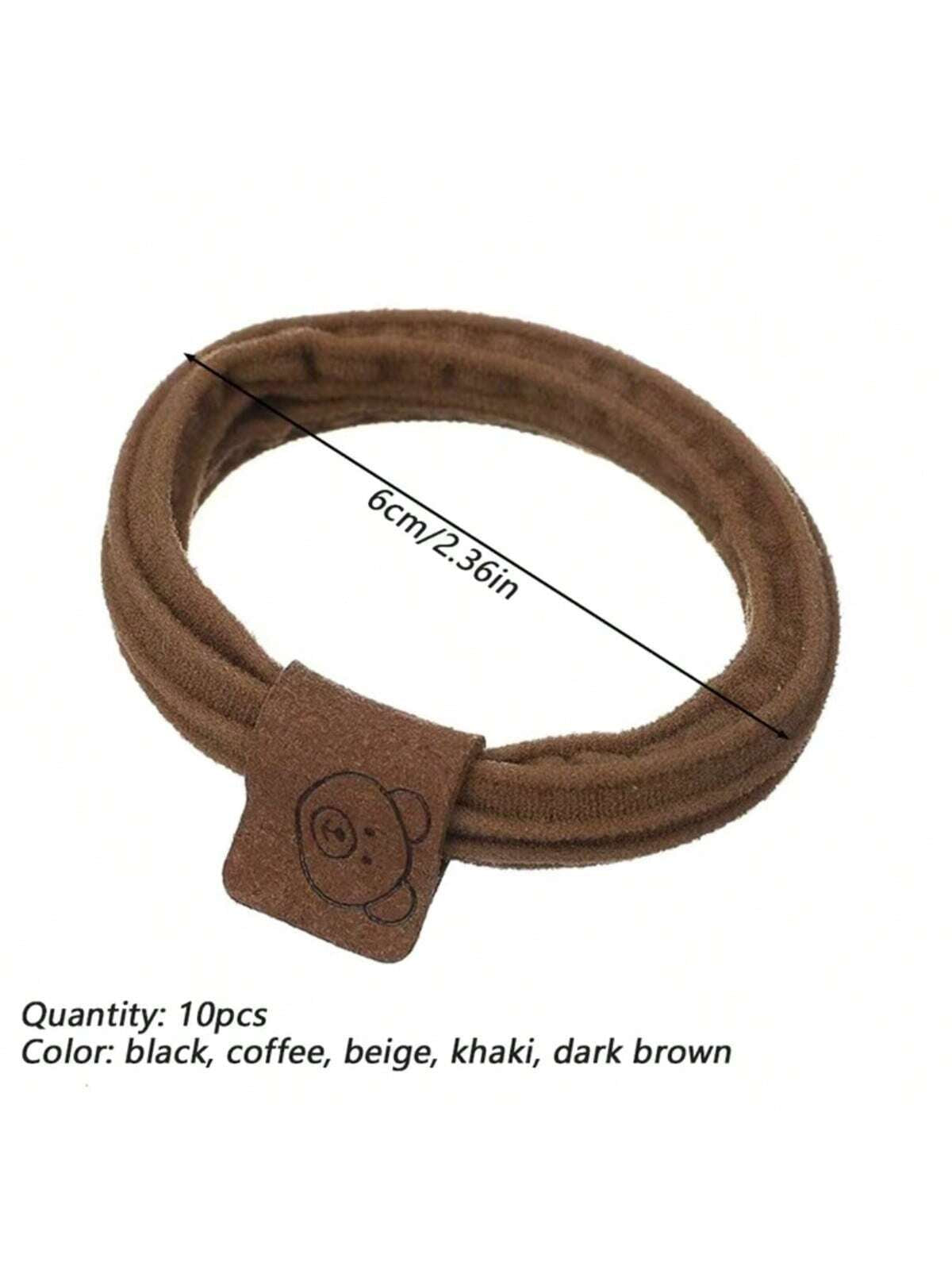 5Pcs Cute Bear Pattern Hair Tie Solid Color Elastic Hair Rope Ponytail Holder Girls Hair Accessories