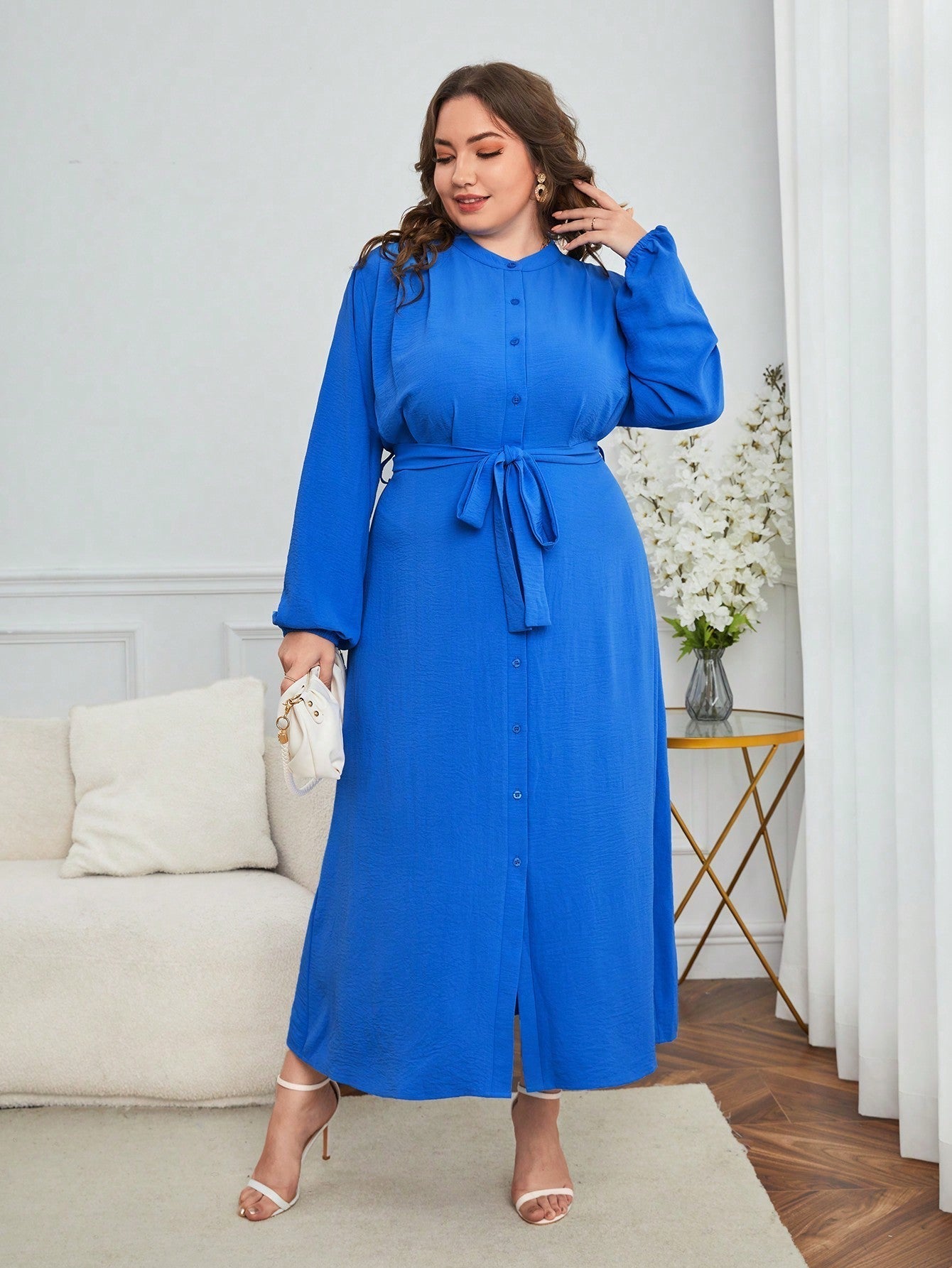 SHEIN LUNE plus Button Front Belted Shirt Dress