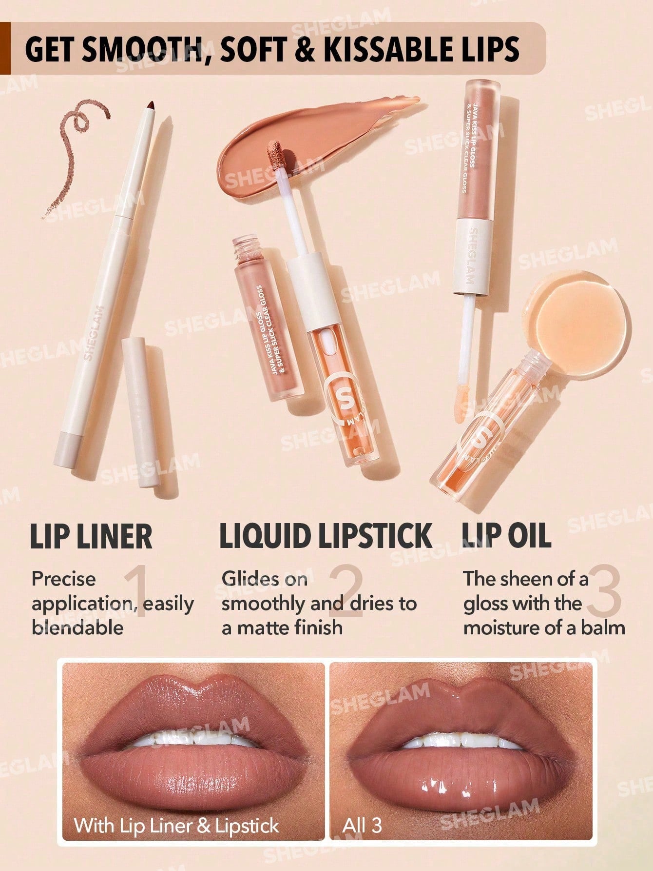 SHEGLAM Soft 90'S Glam Lip Liner and Lip Duo Set-Moody Taupe Lip Set 3-In-1 Lip Makeup Plumping Lip Gloss Moisturizing Plant Extracts Long Lasting Liquid Lipstick Lip Makeup Black Friday Winter Brown Liquid Lipstick