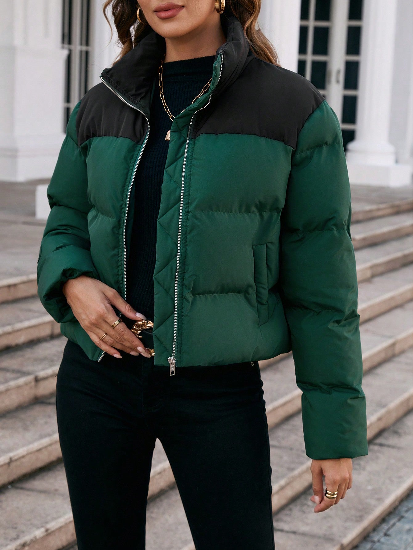 SHEIN Clasi Two Tone Zip up Puffer Coat