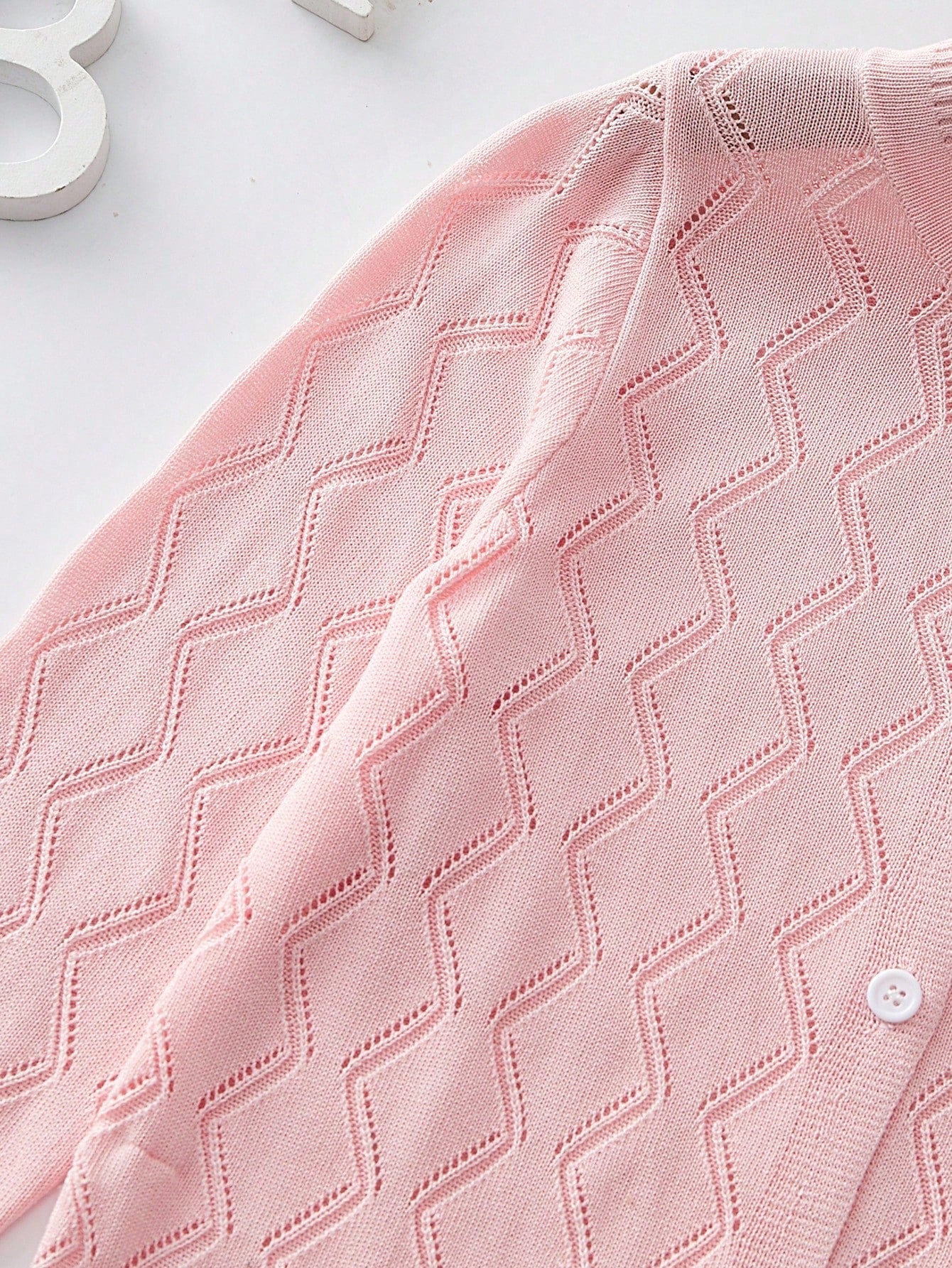Girls' Solid Color Pointelle Knit Cardigan