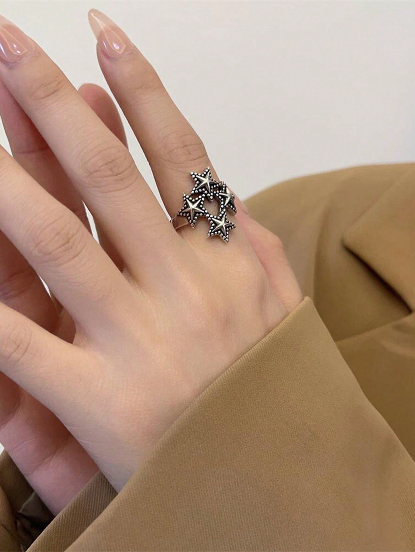 4Pcs/Set Vintage Geometric Star Design Open Ring, Suitable for Women'S Daily Outfits