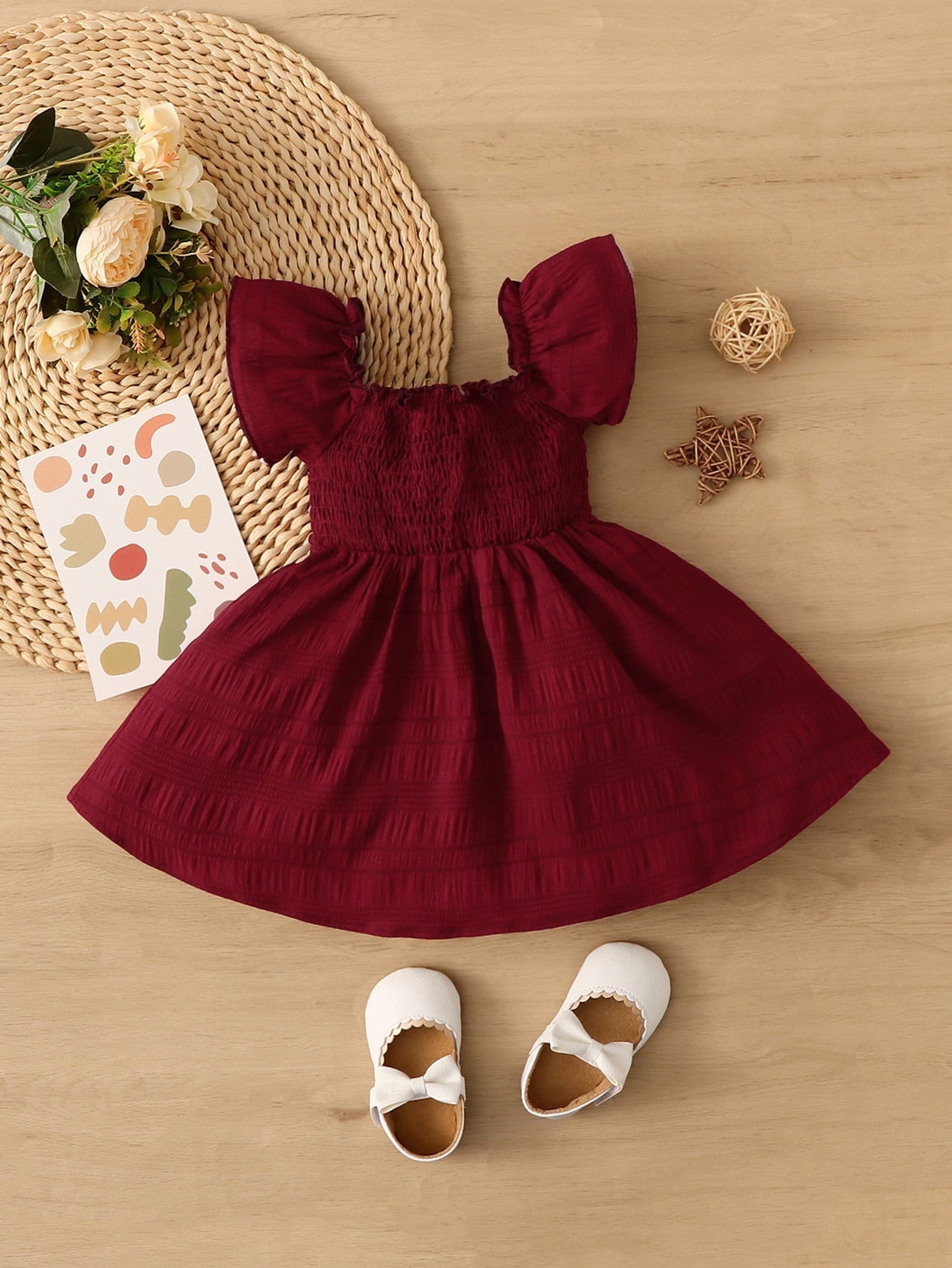 SHEIN Baby Shirred Bodice Butterfly Sleeve Dress